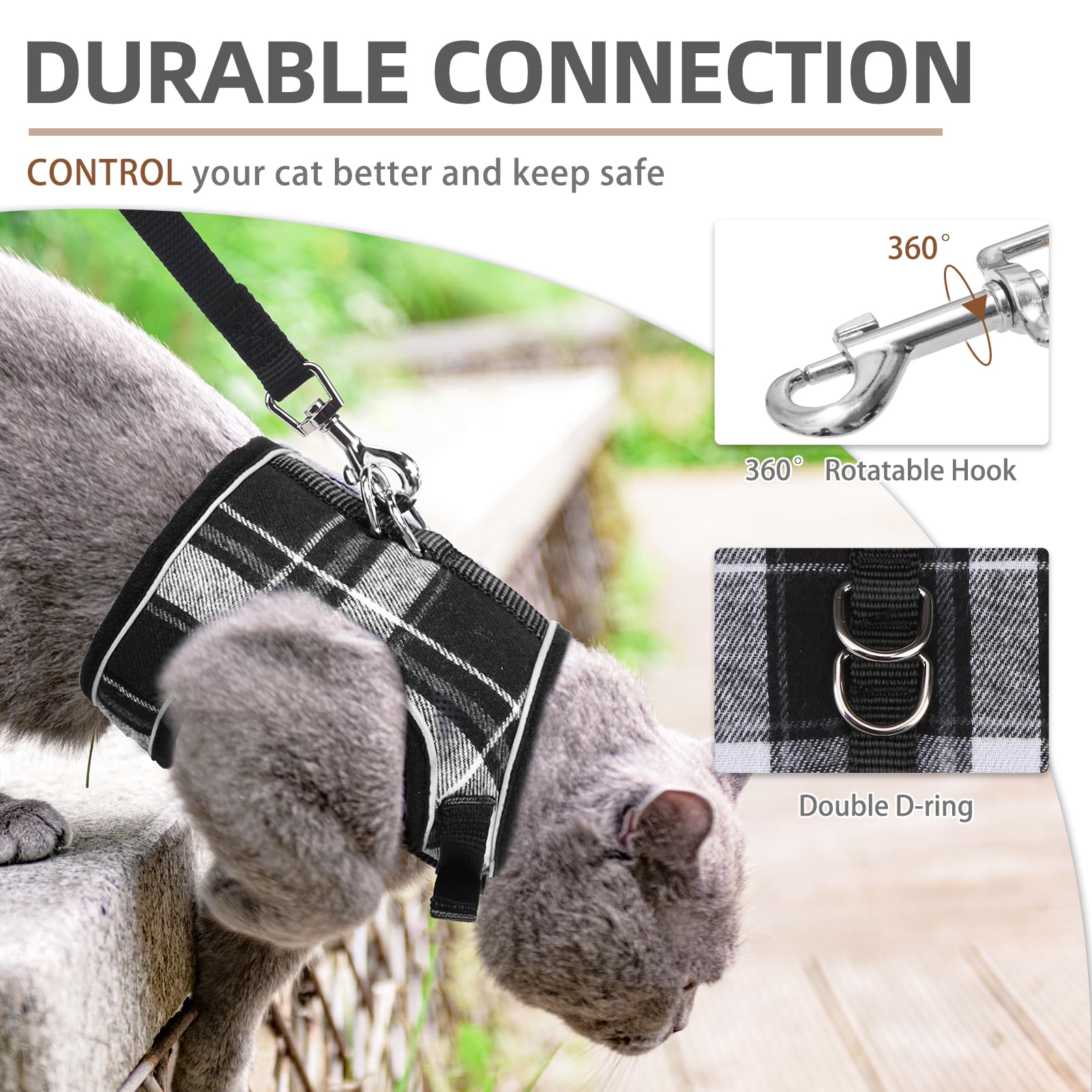 Pupteck Soft Mesh Cat Vest Harness And Leash Set Puppy Padded Pet Harnesses Escape Proof For Cats Small Dogs Rabbits Bunny, Plai