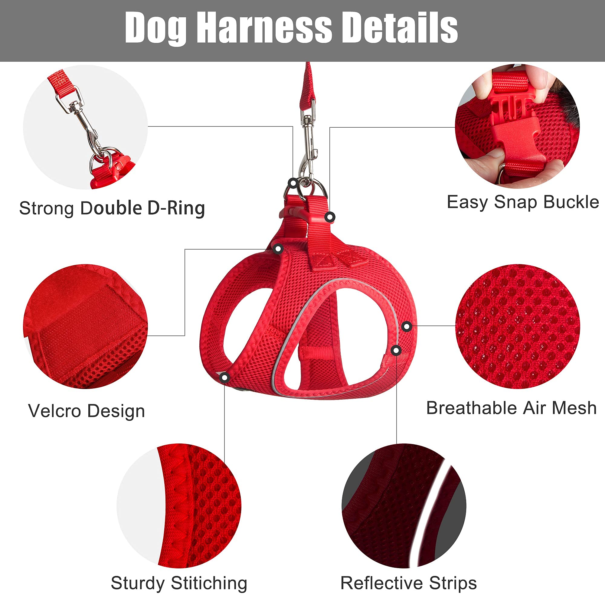 Petifine Extra Small Step In Dog Harness And Leash Set, Cat Harness And Leash Escape Proof, All Weather Mesh Reflective, Step-In Air Vest Harnesses For Puppy(Xxs, Red)