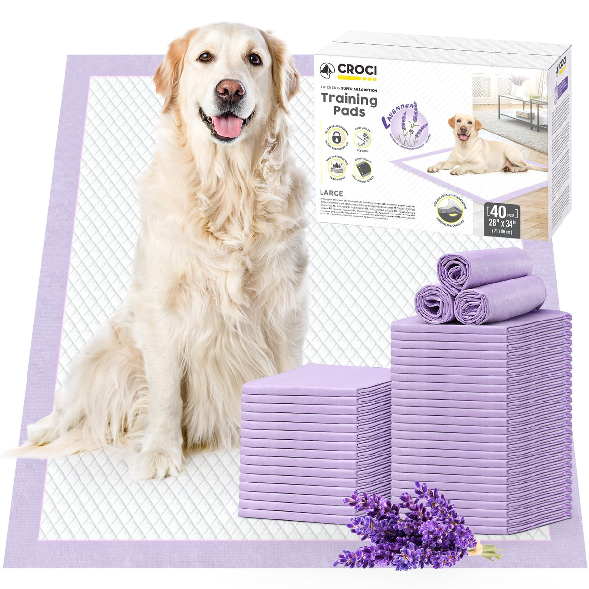 CROCI Dog Pads Lavender Scented 30x36in Extra Large Pee Pads for Dogs with Odor Eliminating Puppy Pads Thicken Super Absorbent U
