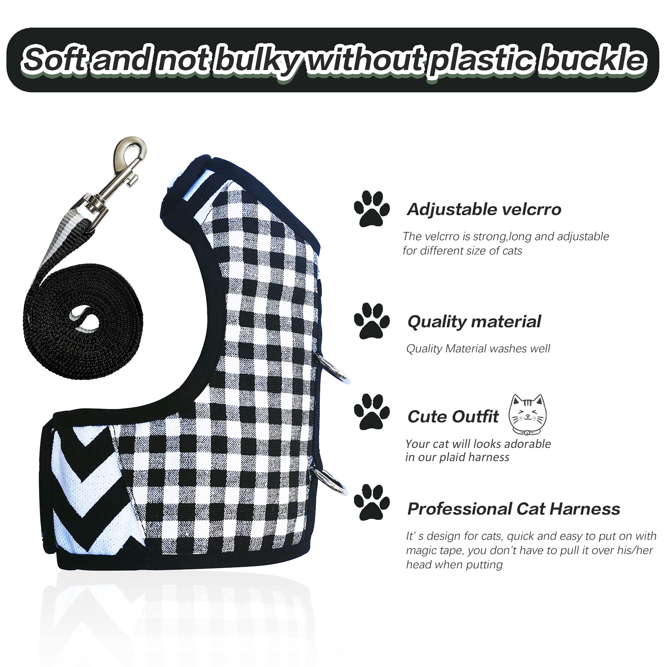 Yizhi Miaow Cat Harness and Leash for Walking Escape Proof, Adjustable Cat Vest Harness, Padded Stylish Cat Walking Jackets, Bla