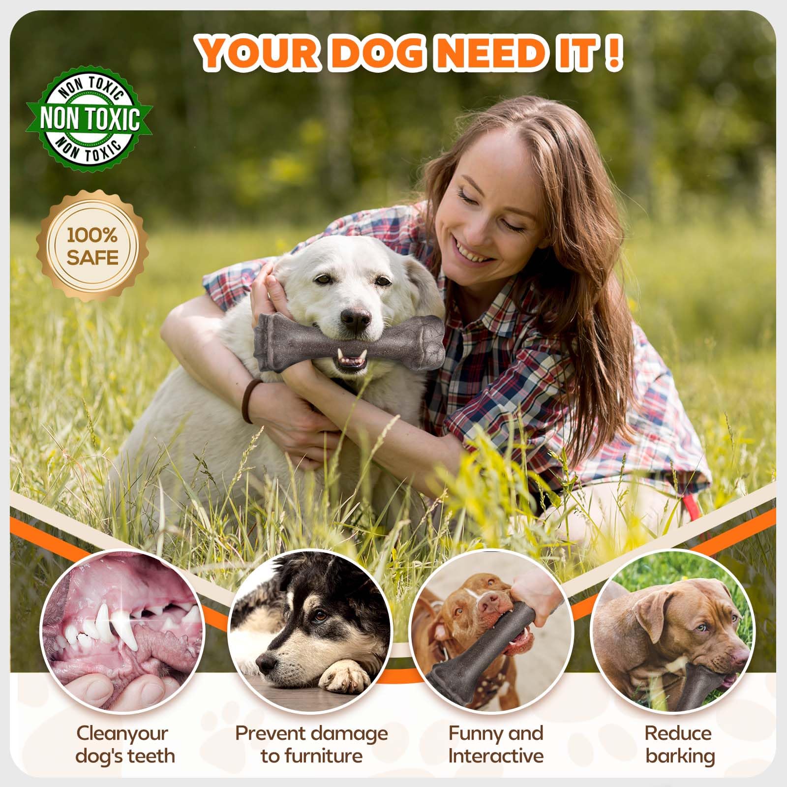 Dog Toys For Aggressive Chewers, Indestructible Bones Toy For Aggressive Chewers, Tough Puppy Chew Toy For Heavy Duty Dogs, Big
