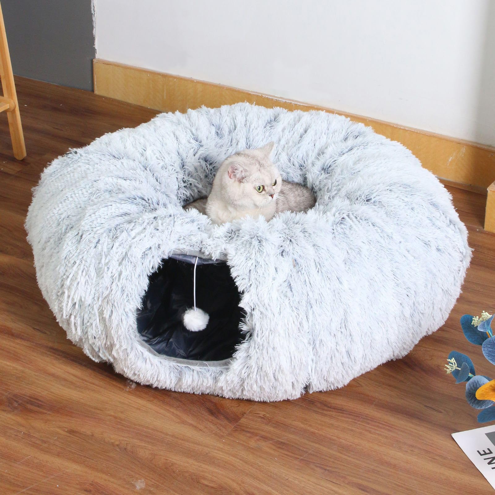 Oozazemm Cat Tunnel Bed With Washable Cushion, Cat Tunnels For Indoor Cats, Collapsible Cat Donut Tunnel For Medium & Large Cat,