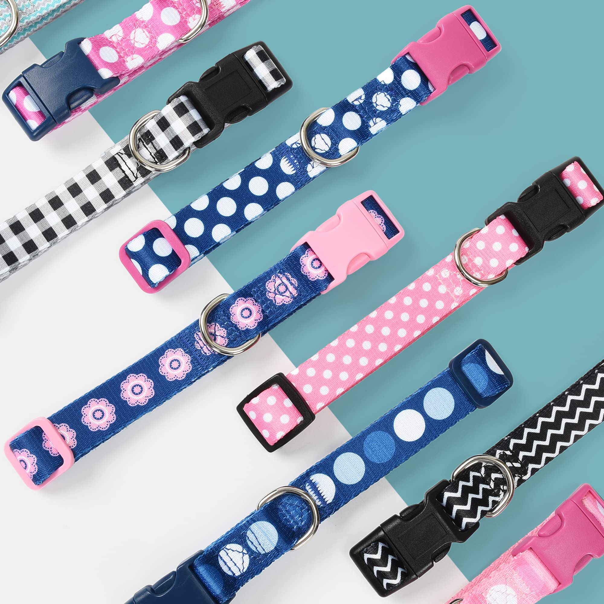 Mile High Life Dog Collar | Cute Puppy Collars | Lightweight Girl Dog Collar | Soft Boy Dog Collars | W Geometric Plaid Wave Line Pattern (Green Wave, Large)