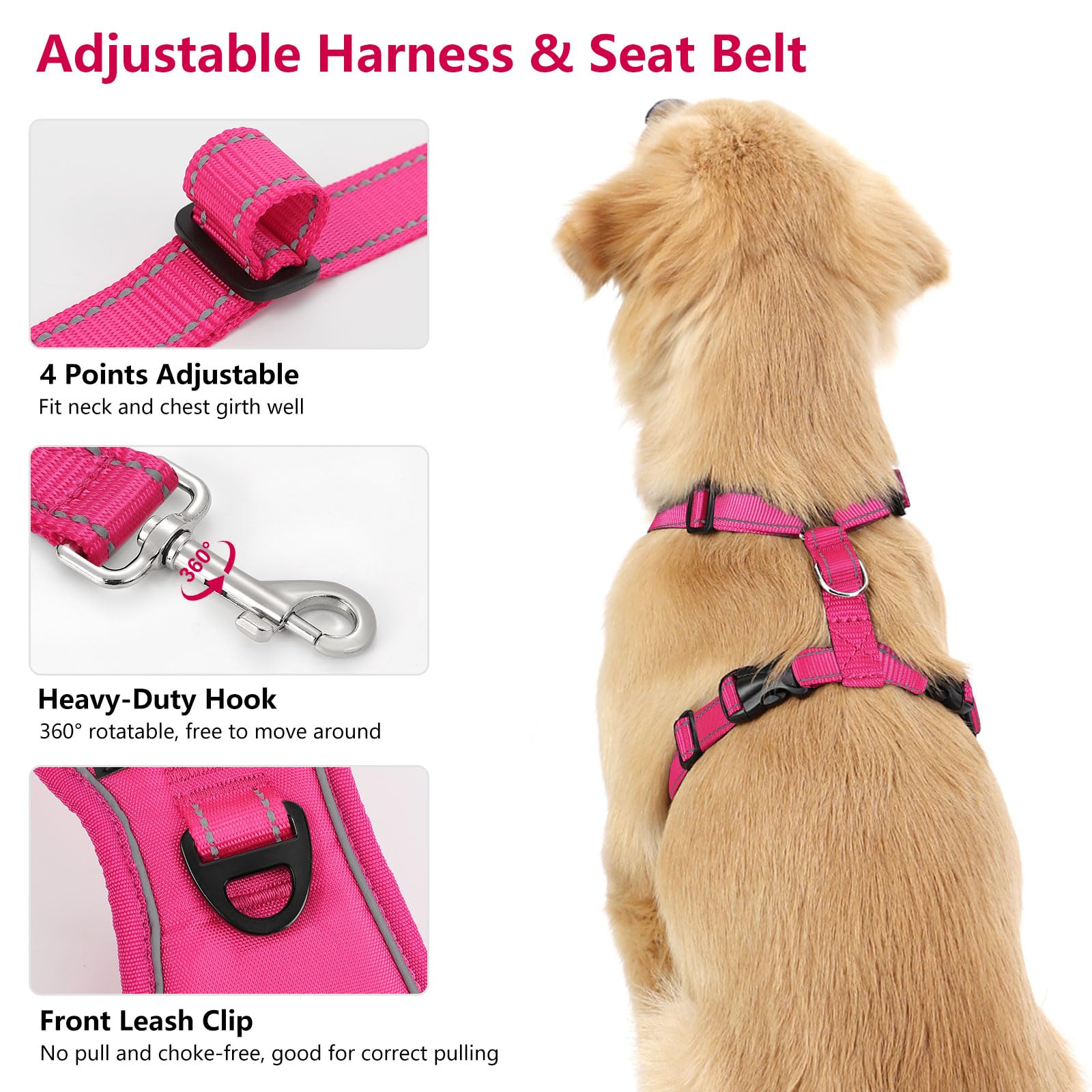 Vavopaw Dog Seat Belt Harness For Car, Dog Car Harness Adjustable Mesh Breathable & Dog Seatbelt Safety Tether With Elastic Bung