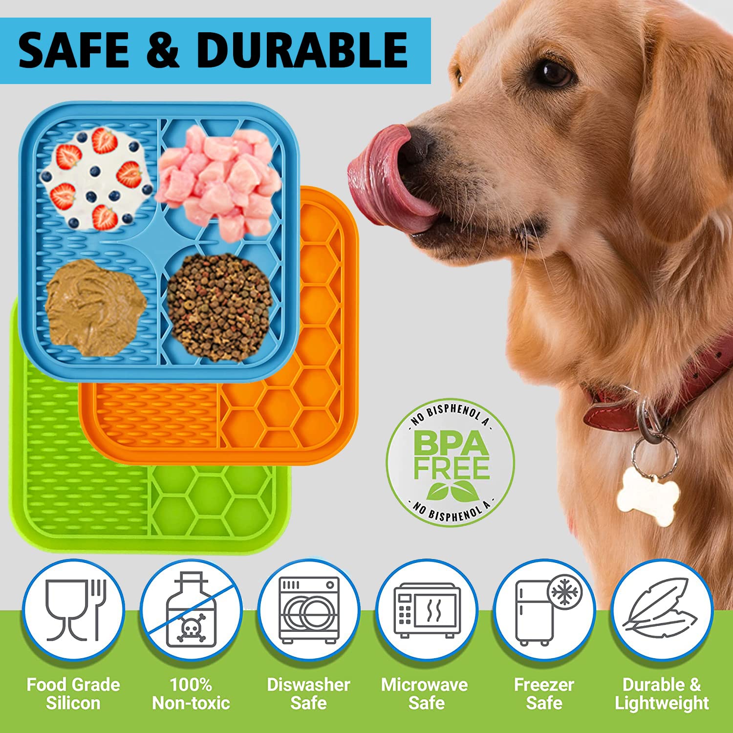Kwispel Lick Mat for Dogs, Dog Lick Mat with Suction Cups for Anxiety, Peanut Butter Dog Licking Mat Slow Feeder Dispensing Trea
