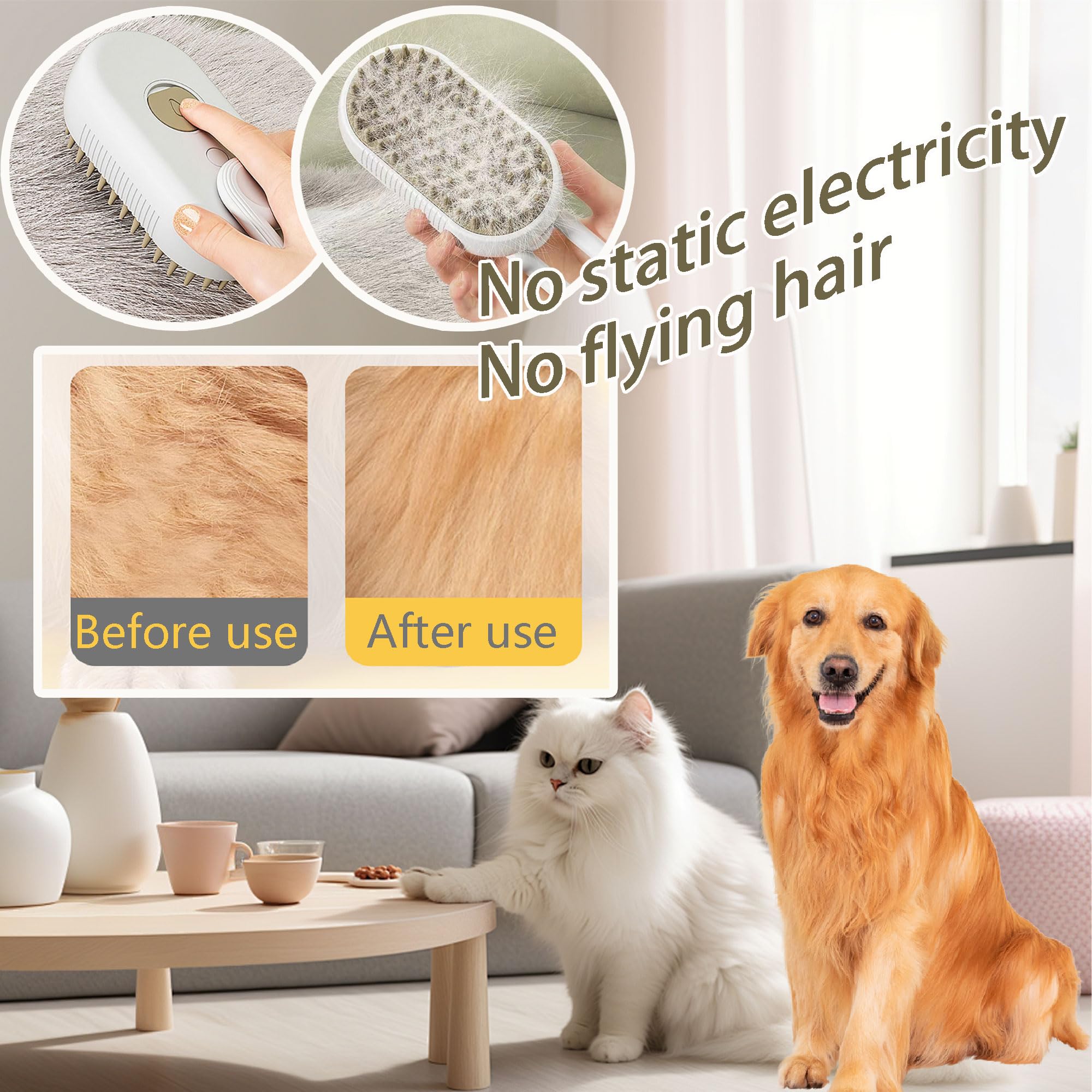 Cat Steam Brush for Shedding Dog Brush with Steam Pet Hair Cleaning Brush Comb for Spray 3 in 1 Pet Grooming (grey)