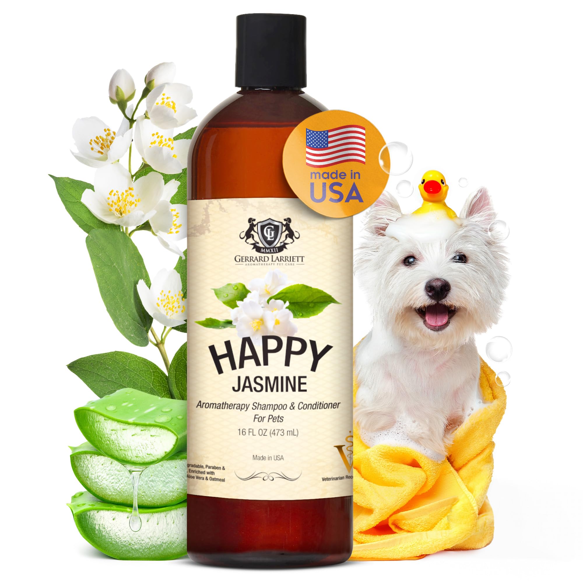Dog Shampoo and Conditioner Itchy Skin Relief Happy Jasmine 16oz Hypoallergenic Dog Shampoo and Conditioner Sensitive Skin for S