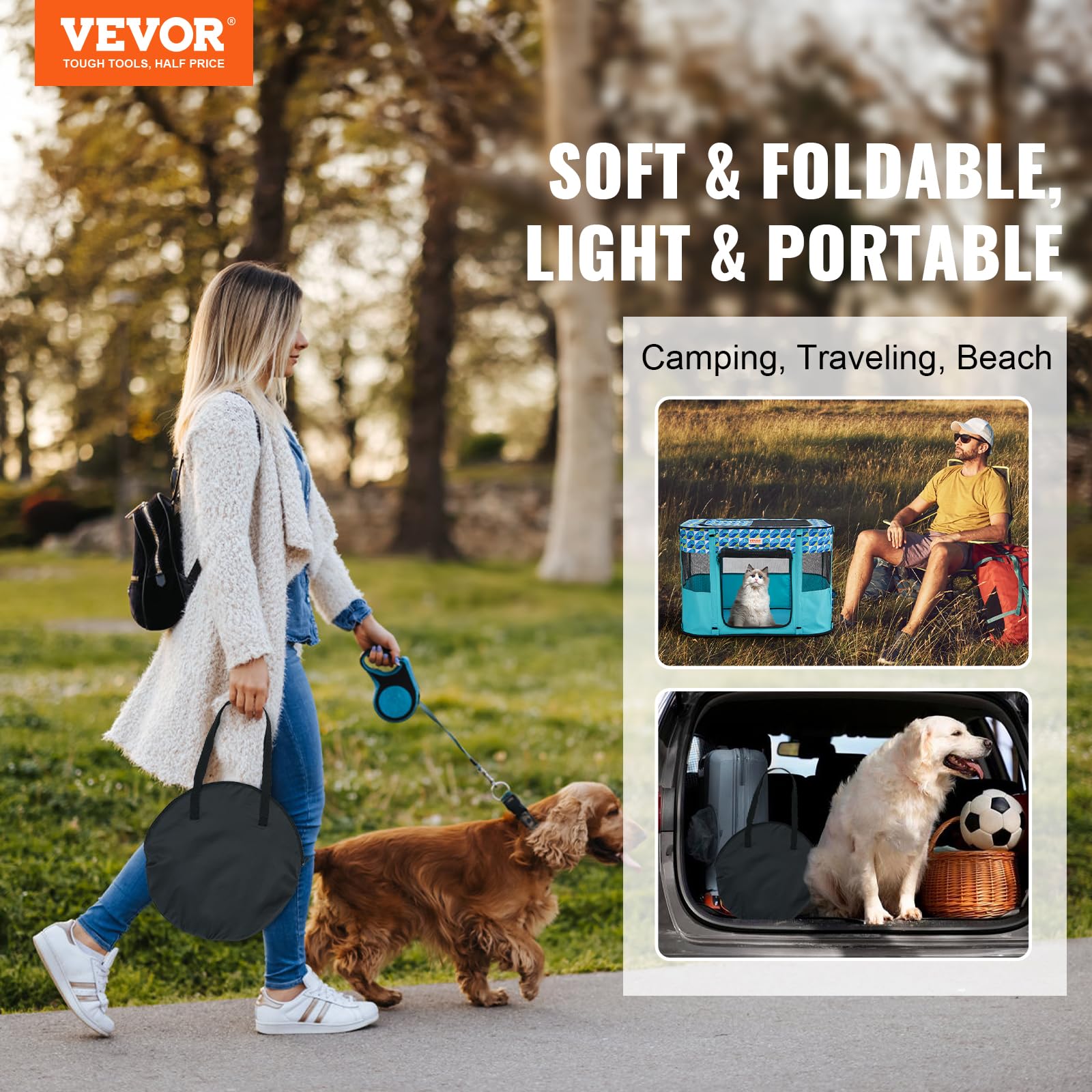 VEVOR Foldable Pet Playpen, 32 x 24 x 22 Portable Dog Playpen, Crate Kennel for Puppy, Dog, Cat, Waterproof 600D Oxford Cl