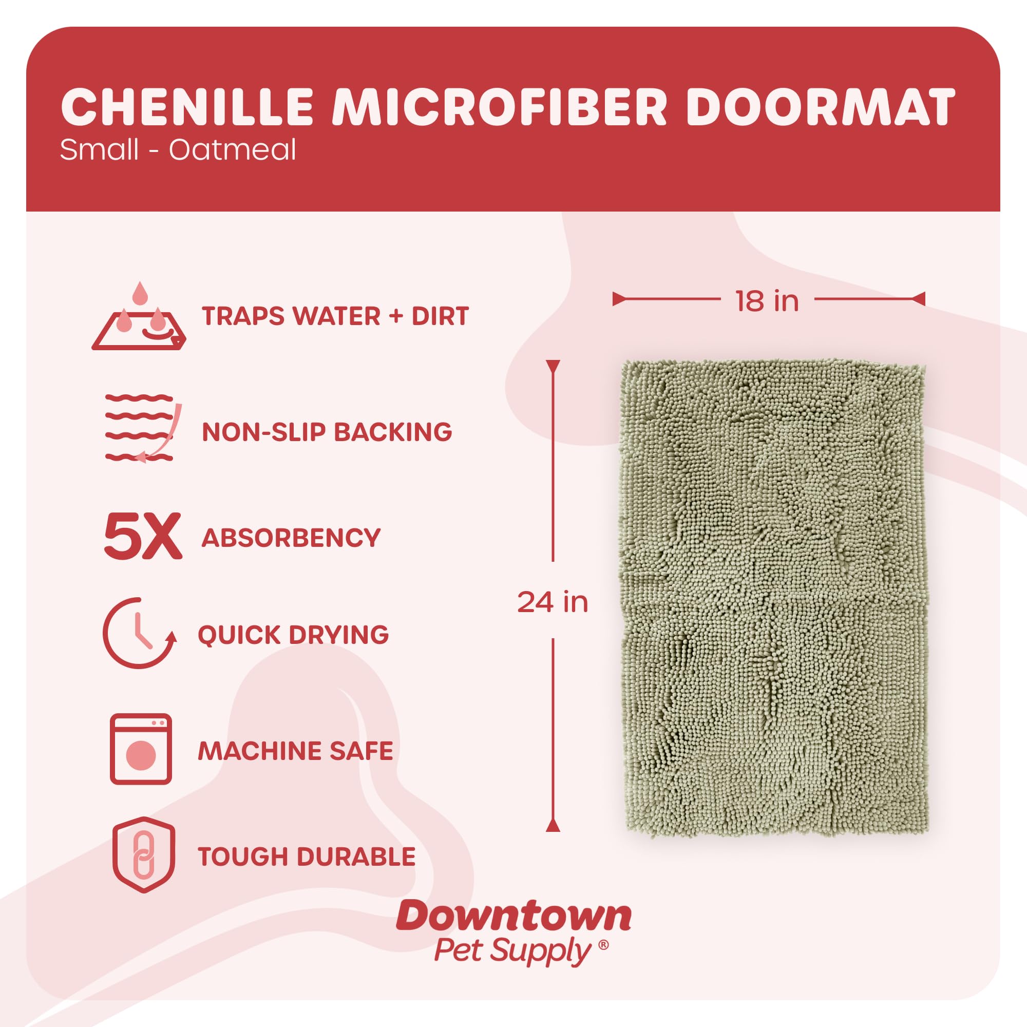 My Doggy Place Microfiber Dog Mat for Muddy Paws, 18 x 24 Oatmeal - Absorbent and Quick-Drying Dog Paw Cleaning Mat, Washer and