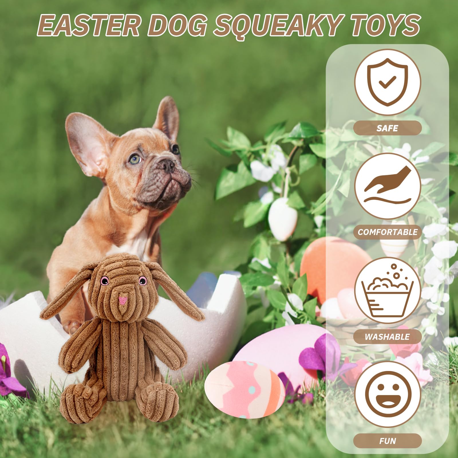 Yuepet Easter Bunny Dog Toys, Squeaky Dog Chew Toys For Cleaning Teeth, Stuffed Easter Egg Toy For Puppies Small Medium Dogs(Pin