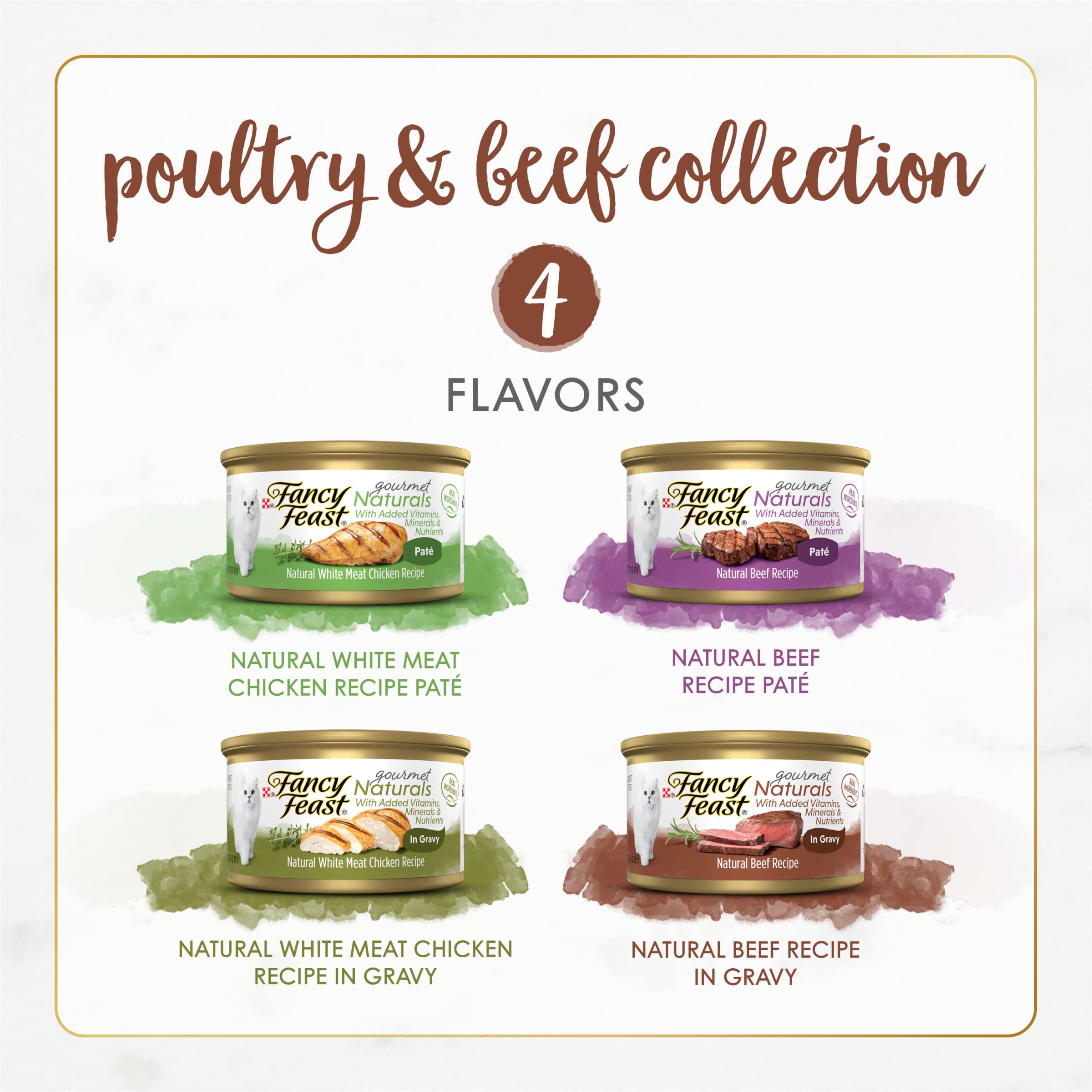 Purina Fancy Feast Wet Cat Food Variety Pack Gourmet Naturals Poultry and Beef Collection - (Pack of 30) 3 oz. Cans