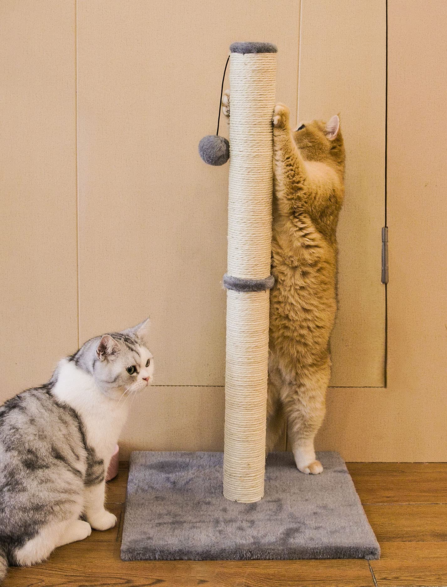 Qucey 32'' Tall Cat Scratching Post For Indoor Cats Premium Sisal Rope Cat Activity Scratcher Scratch Posts With Hanging Ball Fo