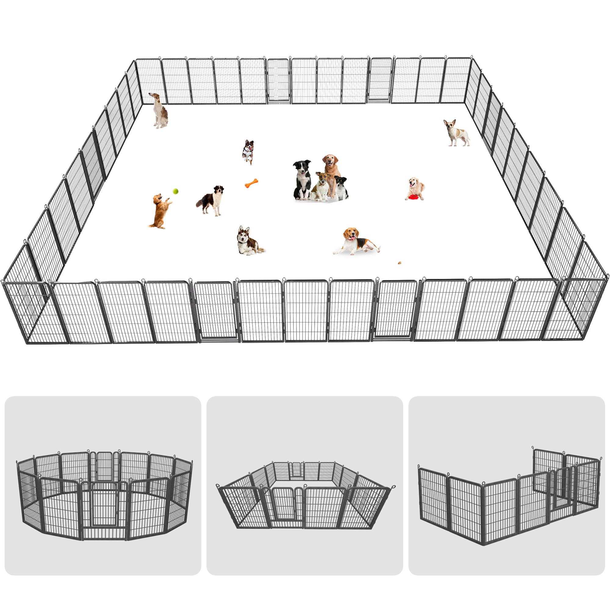 Jhsomdr Dog Playpen Outdoor With Low Threshold Full Gate, 40'' Height 42 Panels Large Dog Pen Dog Fence Outdoor For Yard, Heavy 