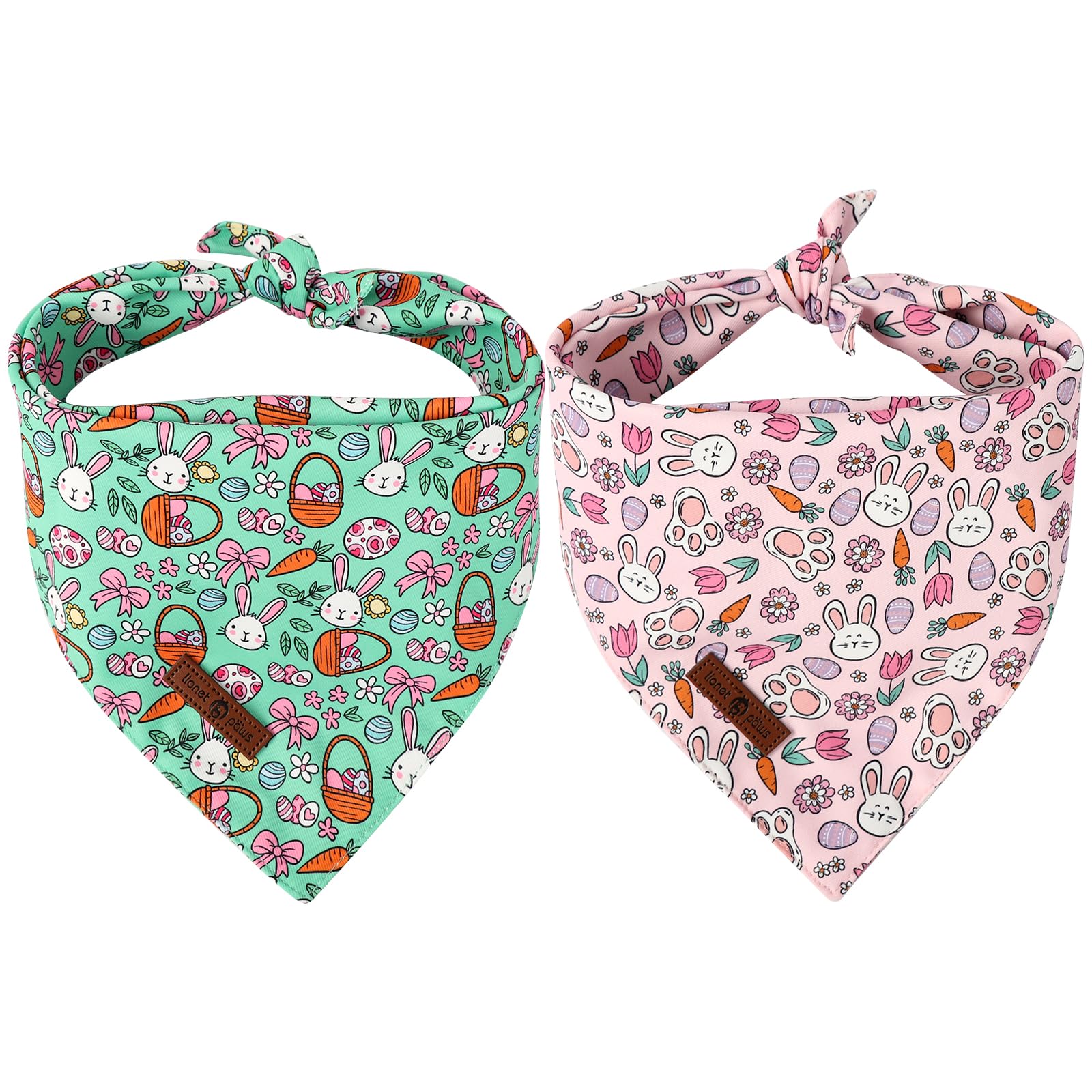 Lionet Paws Easter 2Pcs Dog Bandanas, Pink Rabbit Dog Scarf Bib Premium Fabric,Cute Rabbit Claw Flower Bandanas For Small Medium