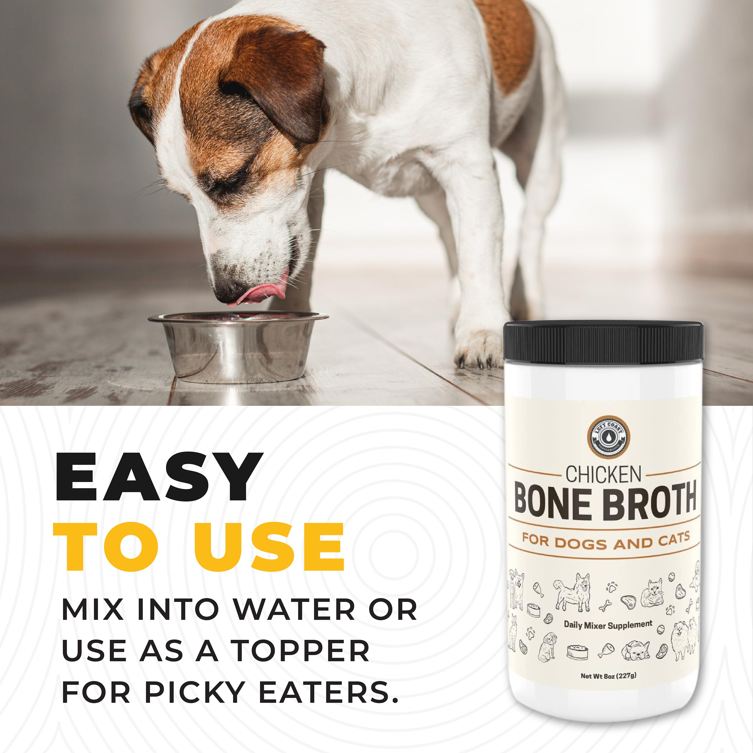 8oz Chicken Bone Broth Powder for Dogs and Cats - Premium Human Grade Chicken Broth Topper for Picky Eaters -Supports Joints and