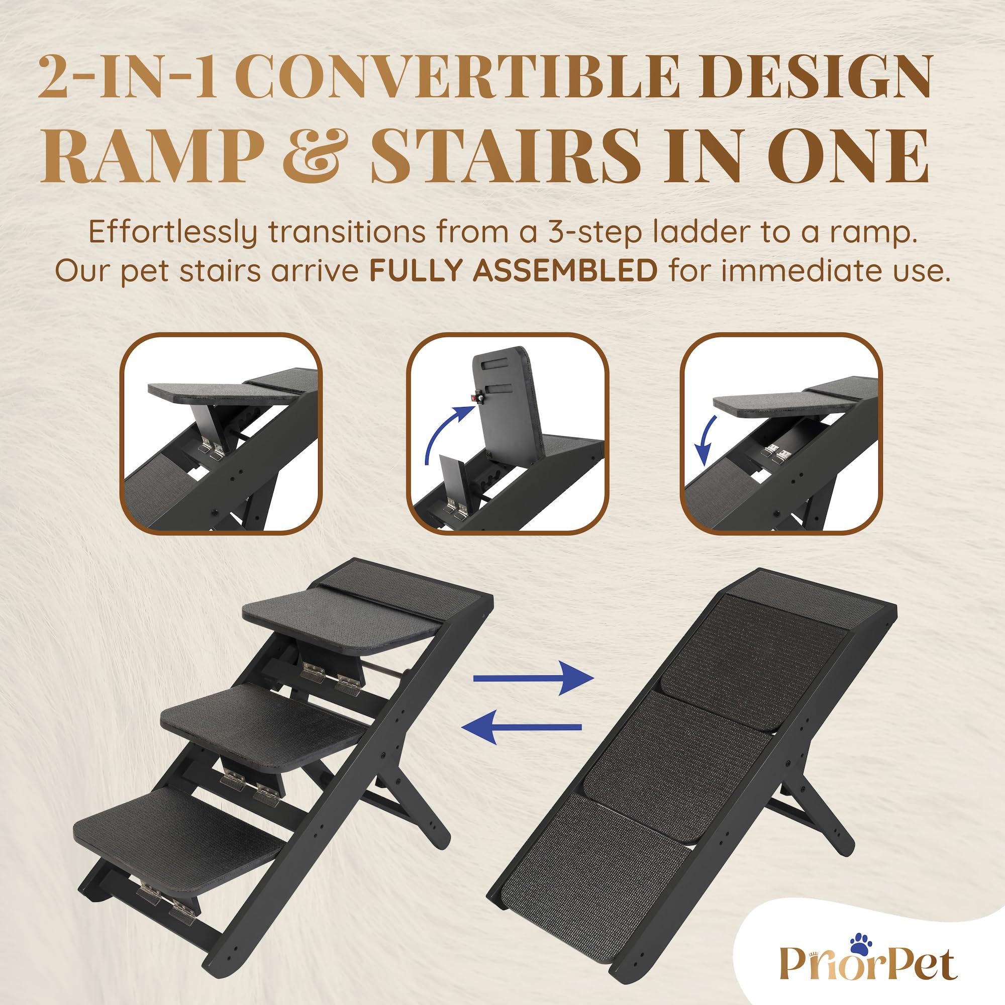 Dog Steps for Bed & Couch 2-in-1 Dog Stairs/Ramp - Height Adjustable Dog Ramp for Couch 7    - 20    - Pet Stairs, Dog Stairs fo
