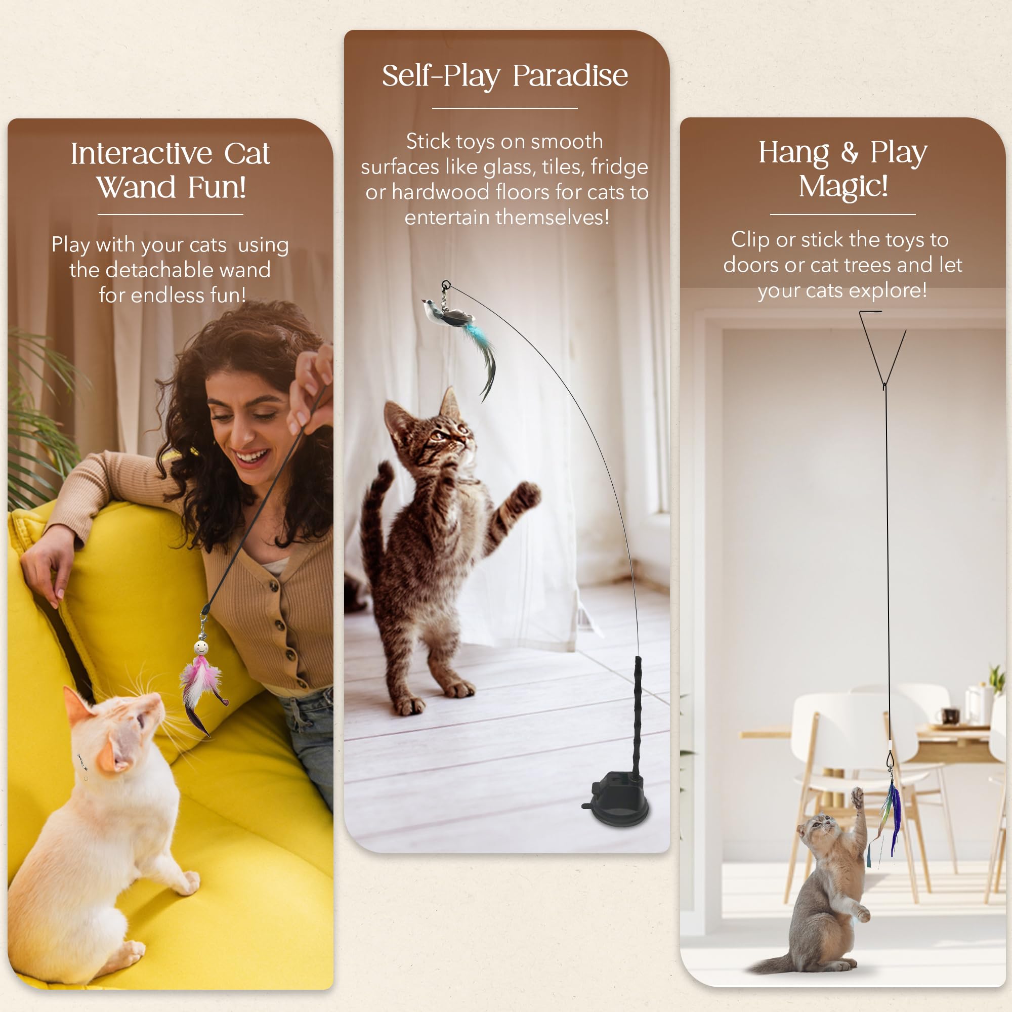 Cutie Paw Pal Interactive Bird Simulation Cat Feather Toy Set - Suction Cup Cat Toys For Indoor Cats, Natural Feathers, Bells &