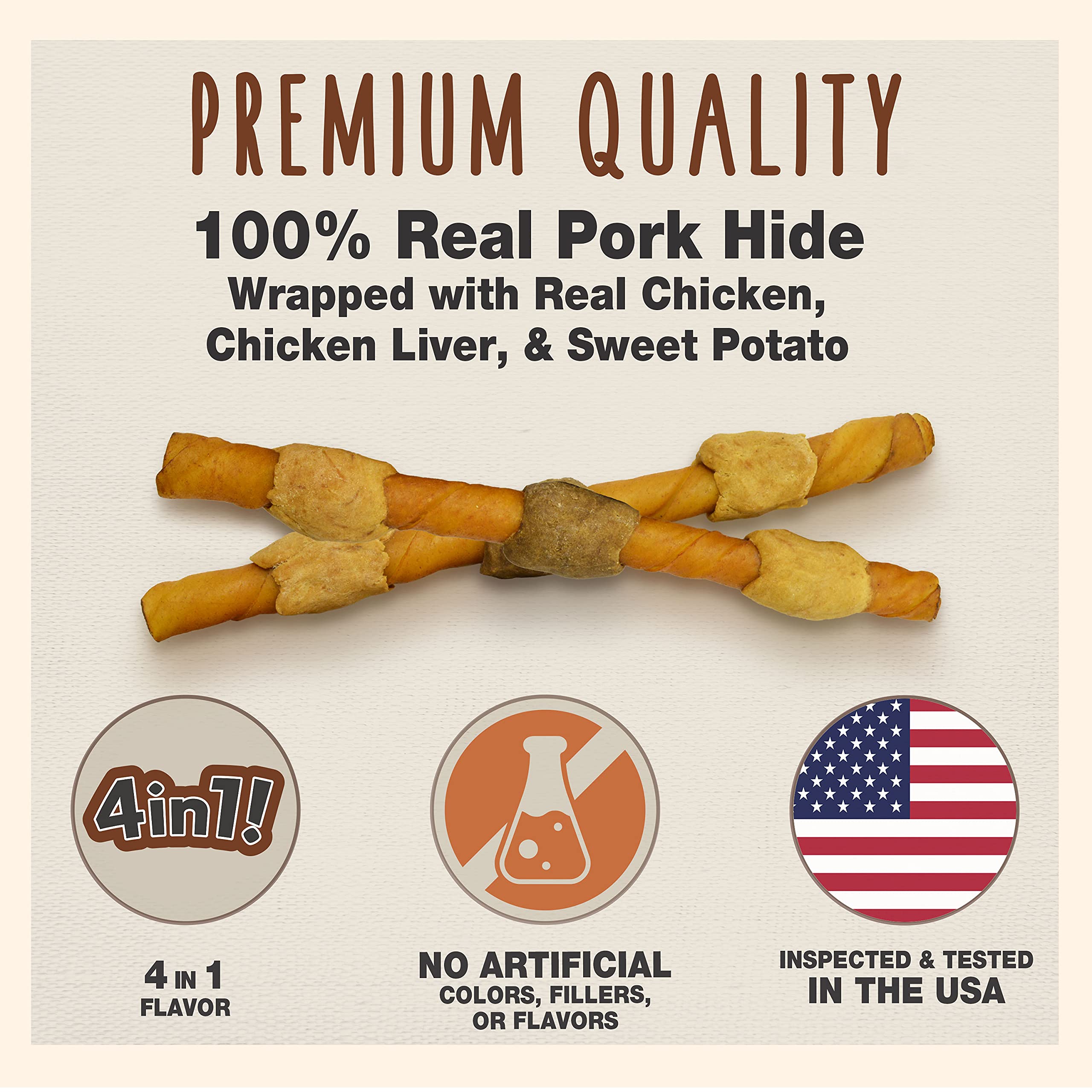 Cadet Gourmet Shish Kabob Dog Treats for Large Dogs, Healthy & Natural Chicken & Sweet Potato Chew Sticks, Pork Hide, Extra Larg
