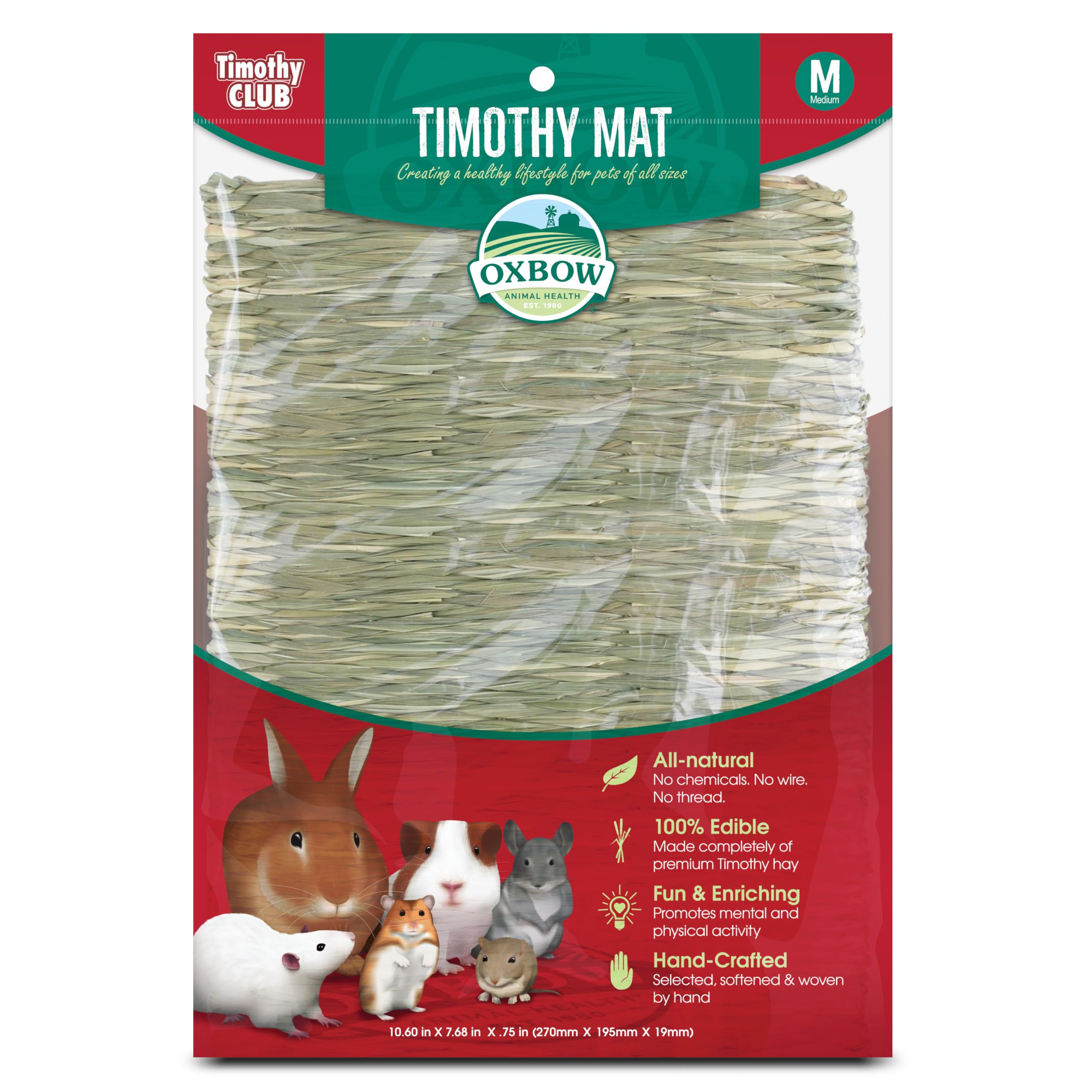 Oxbow Timothy Hay Mat - Edible Habitat Accessory for Rabbits, Guinea Pigs, Chinchillas & Rats - Hand-Woven Natural Mat and Chew,