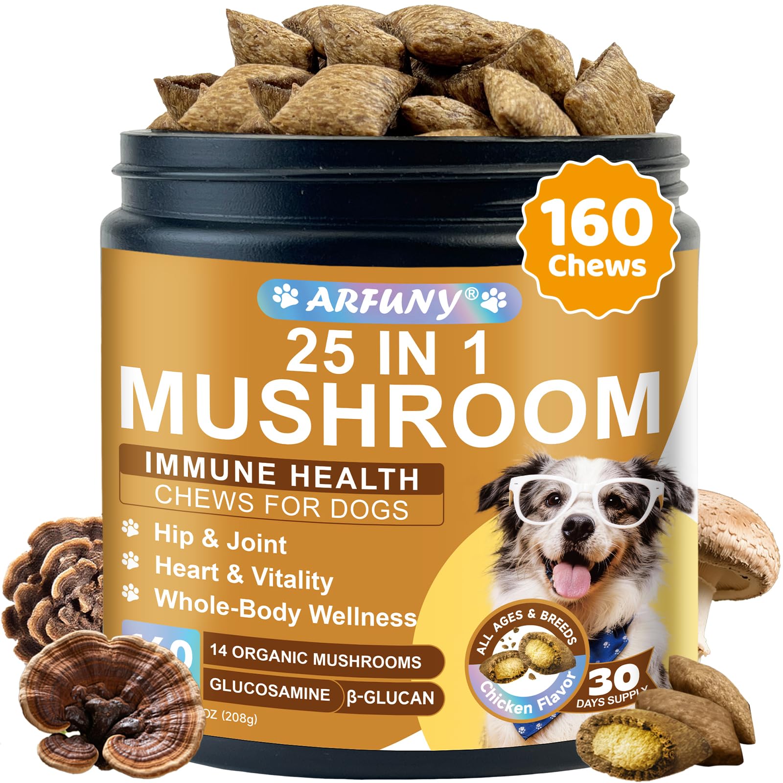 Mushroom Chews for Dogs - Turkey Tail Mushroom for Dogs Lumps & Bumps - Gut, Hip, Joint, Skin, Coat, Immune Health - 14 Organic 