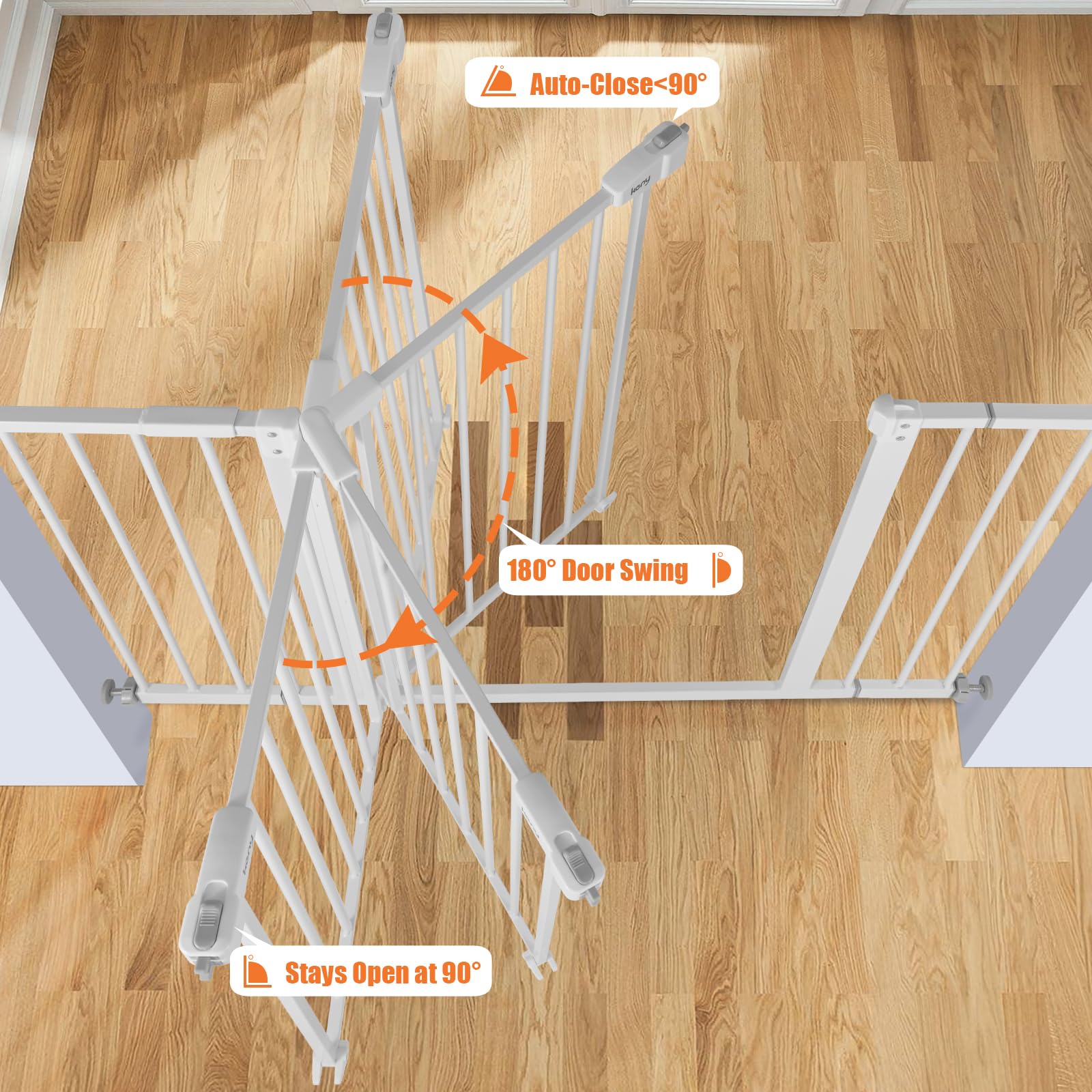 Keny 29-42.5 Baby Gate For Stairs, Auto Close Safety Dog Gate, Pressure Mounted Easy Walk Through Pet Gate For Doorways, Durable