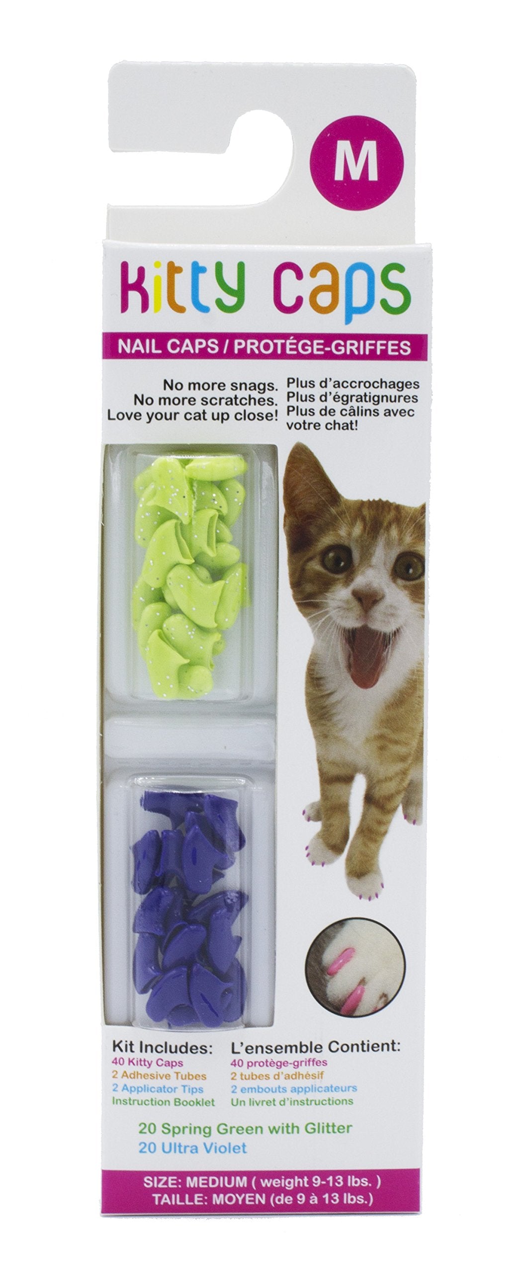 Kitty Caps Nail Caps for Cats  Safe, Stylish & Humane Alternative to Declawing  Stops Snags and Scratches, Medium (9-13 lbs), Sp