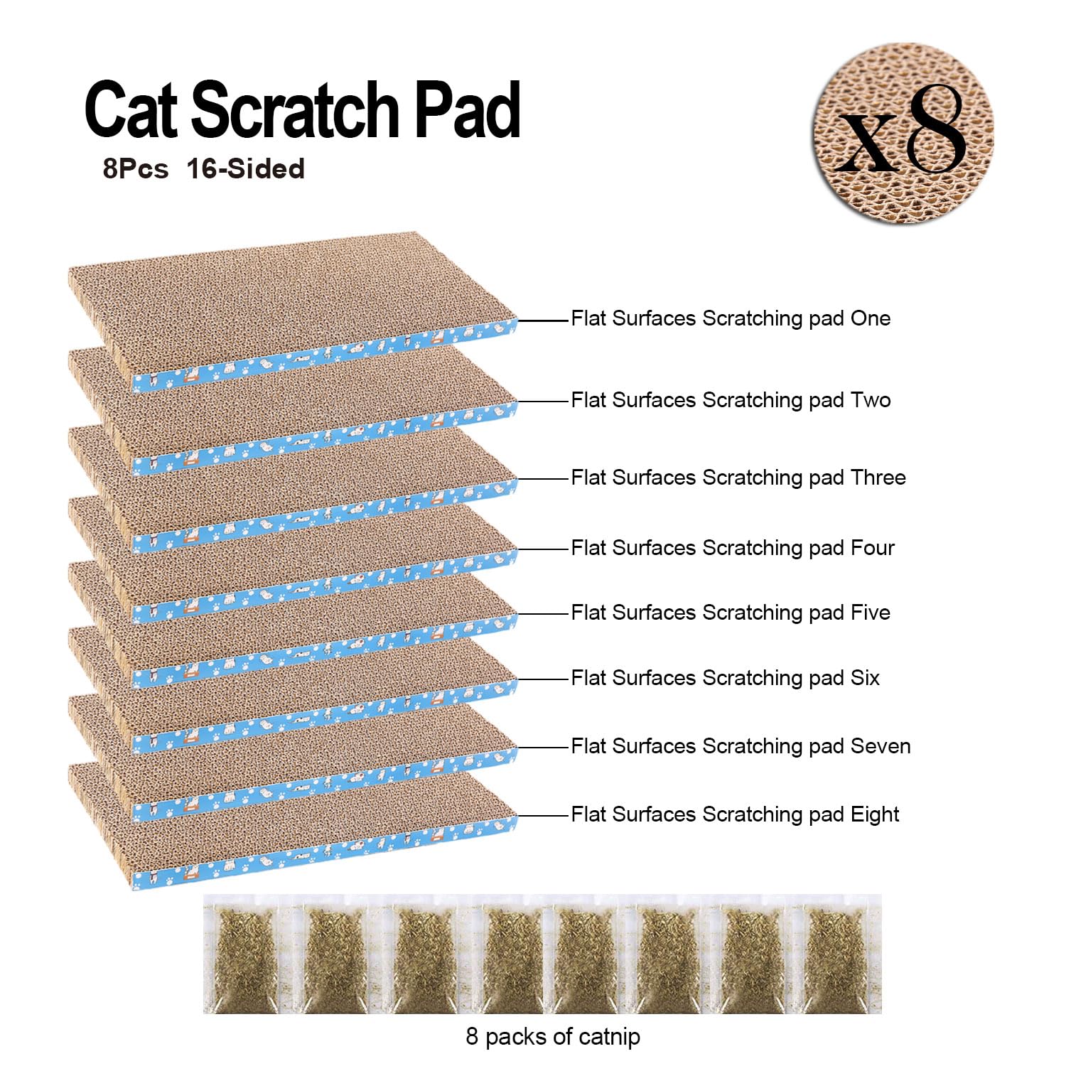 8 Packs In 1 Cat Scratch Pad, Cat Scratcher Cardboard,Reversible,Durable Recyclable Cardboard, Premium Scratch, Suitable For Cat