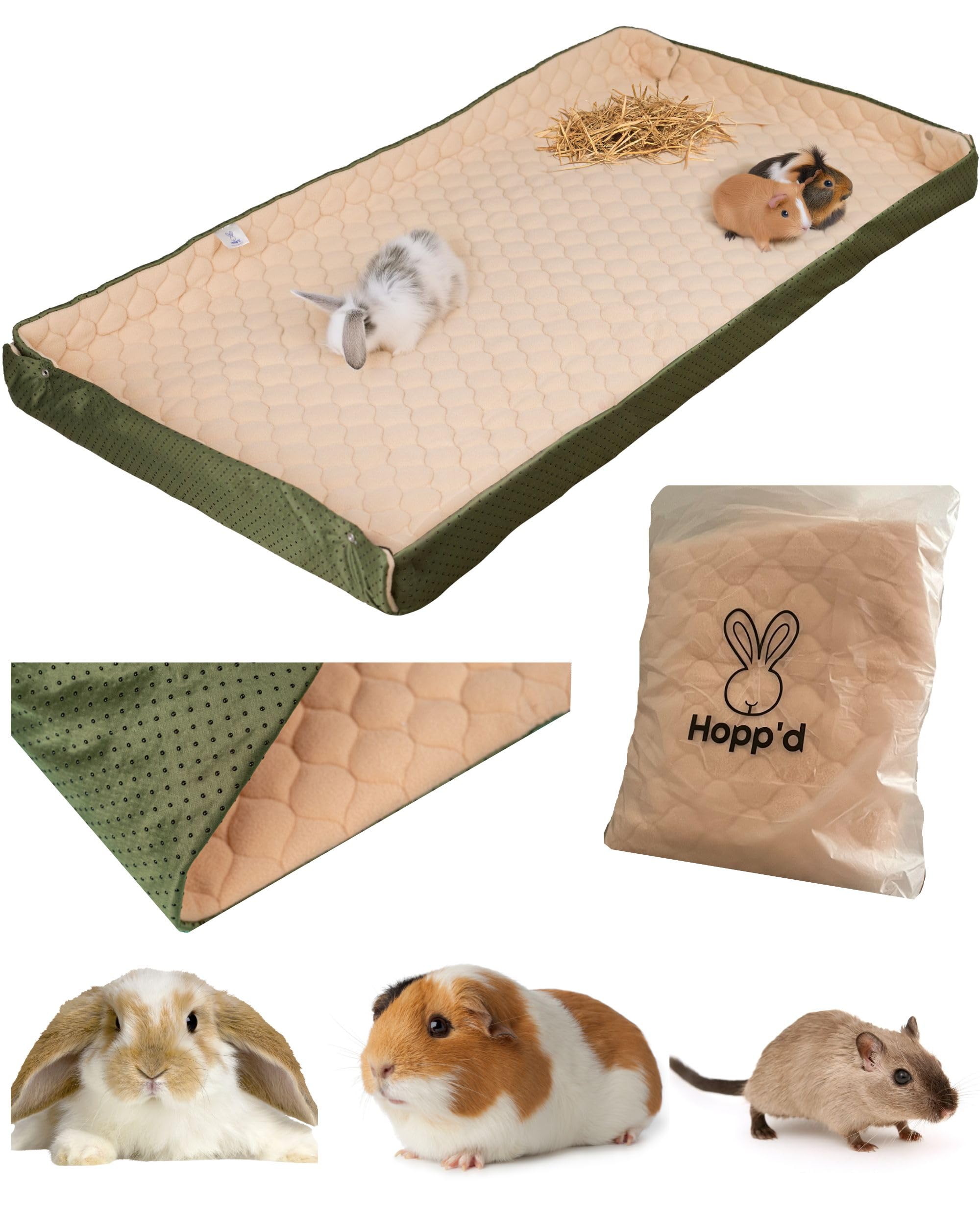 Hopp'D Hutchliner - Washable Fleece Bedding/Cage Liner For Guinea Pigs/Rabbit | Odor-Busting, Waterproof, Anti-Slip Vegan Pee Pa