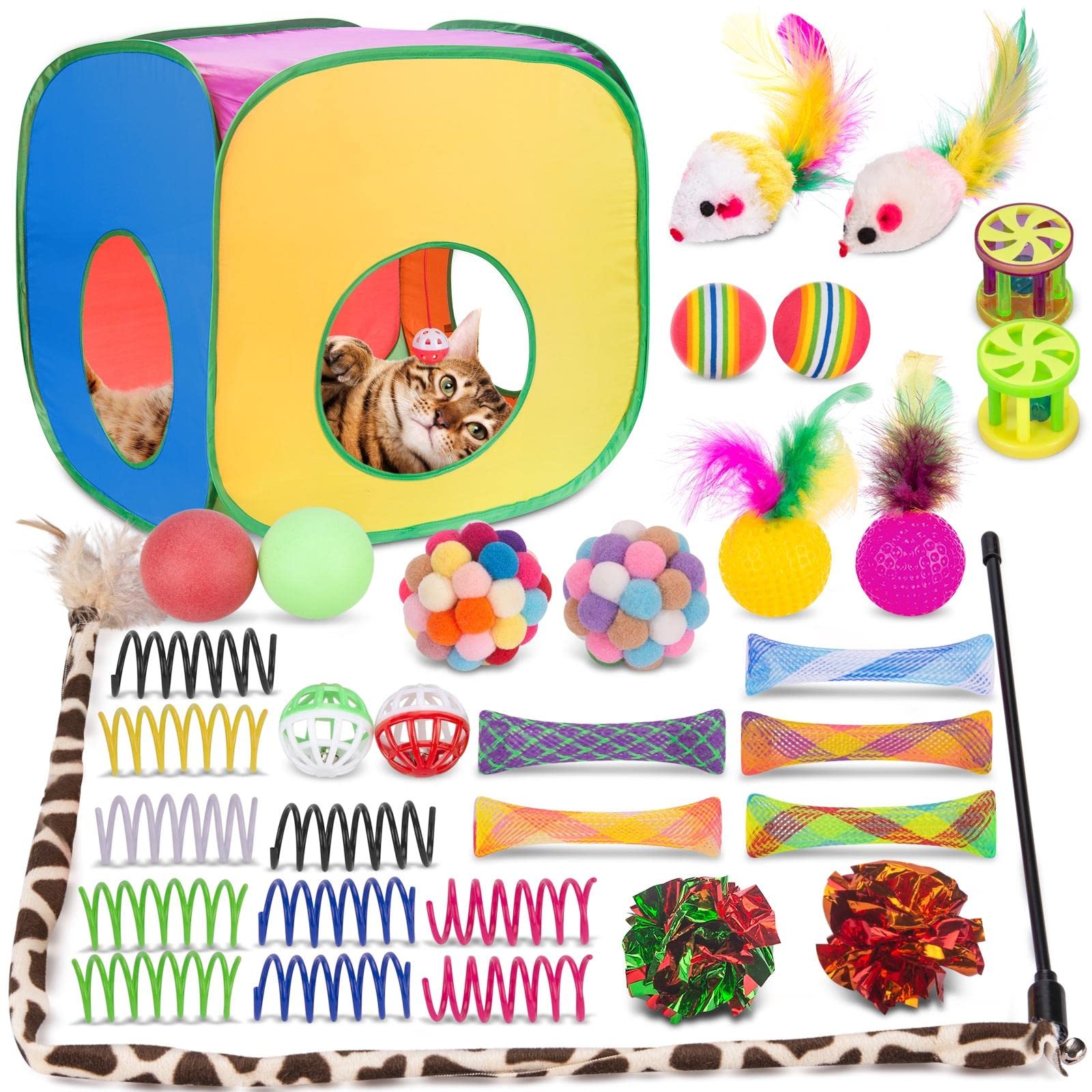 Retro Shaw Cat Toys For Large Cats 33 Pcs, Interactive Cat Kitten Toys For Indoor Cats Kitty With Collapsible Cat Play Tunnel Tu