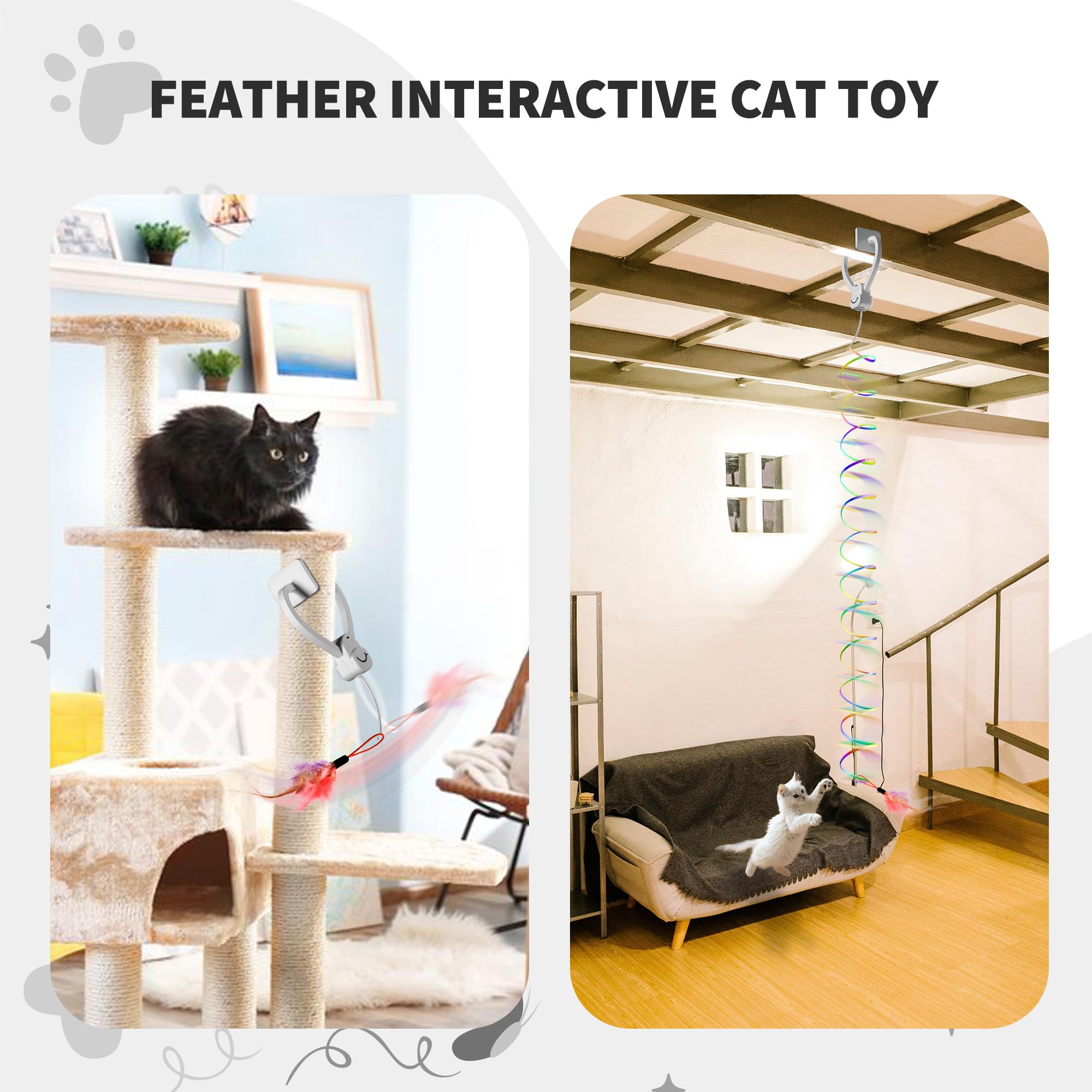 PANRIO Interactive Cat Toys for Indoor Cats, Automatic Hanging Door Feather Toy Mouse & Ribbon Wand Teaser,USB-Rechargeable Self