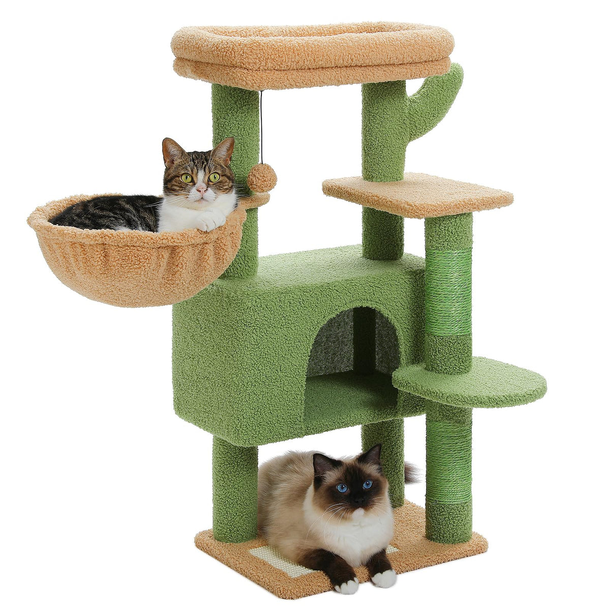 Pequlti [34.6''=88Cm] Cactus Cat Tree For Large Cats, Cat Tower For Indoor Cats With Large Hammock, Cat Condo House And Scratchi
