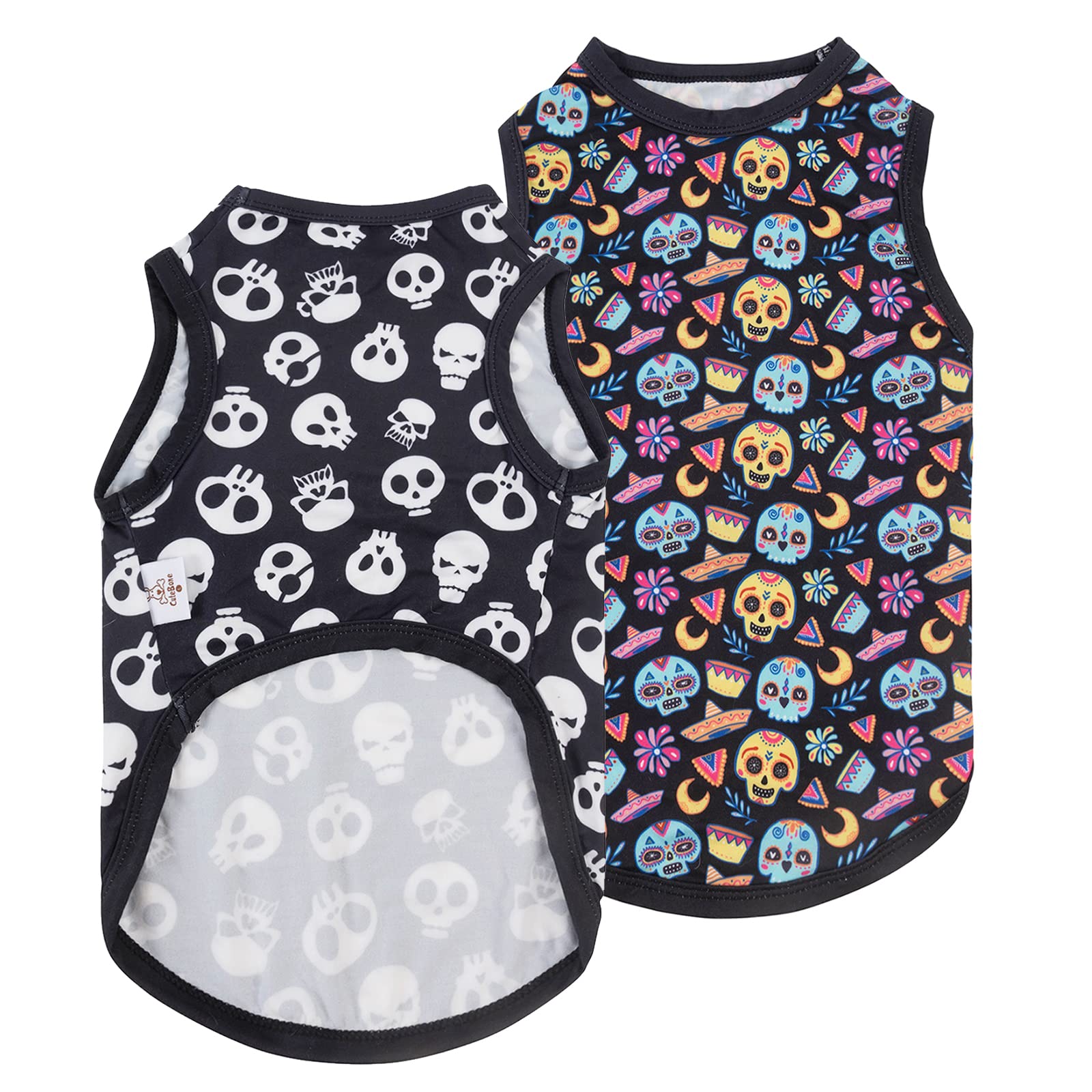 Cutebone Skulls Dog Shirts 2-Pack Soft Pet Clothes Breathable Summer Vest For Small Puppy And Stretchy Cat Apparel 2Bx07S