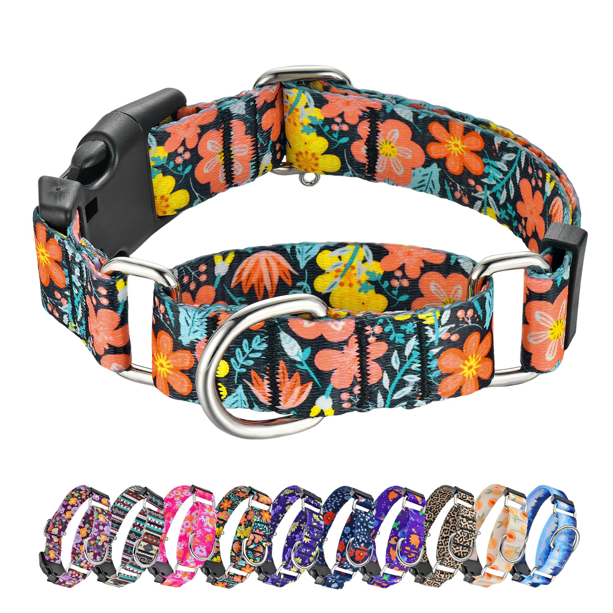 Hikiko Martingale Collar For Dogs Cute Floral Dog Collar For Small Medium Large Dogs Soft Nylon Adjustable Dog Collars (Flower G
