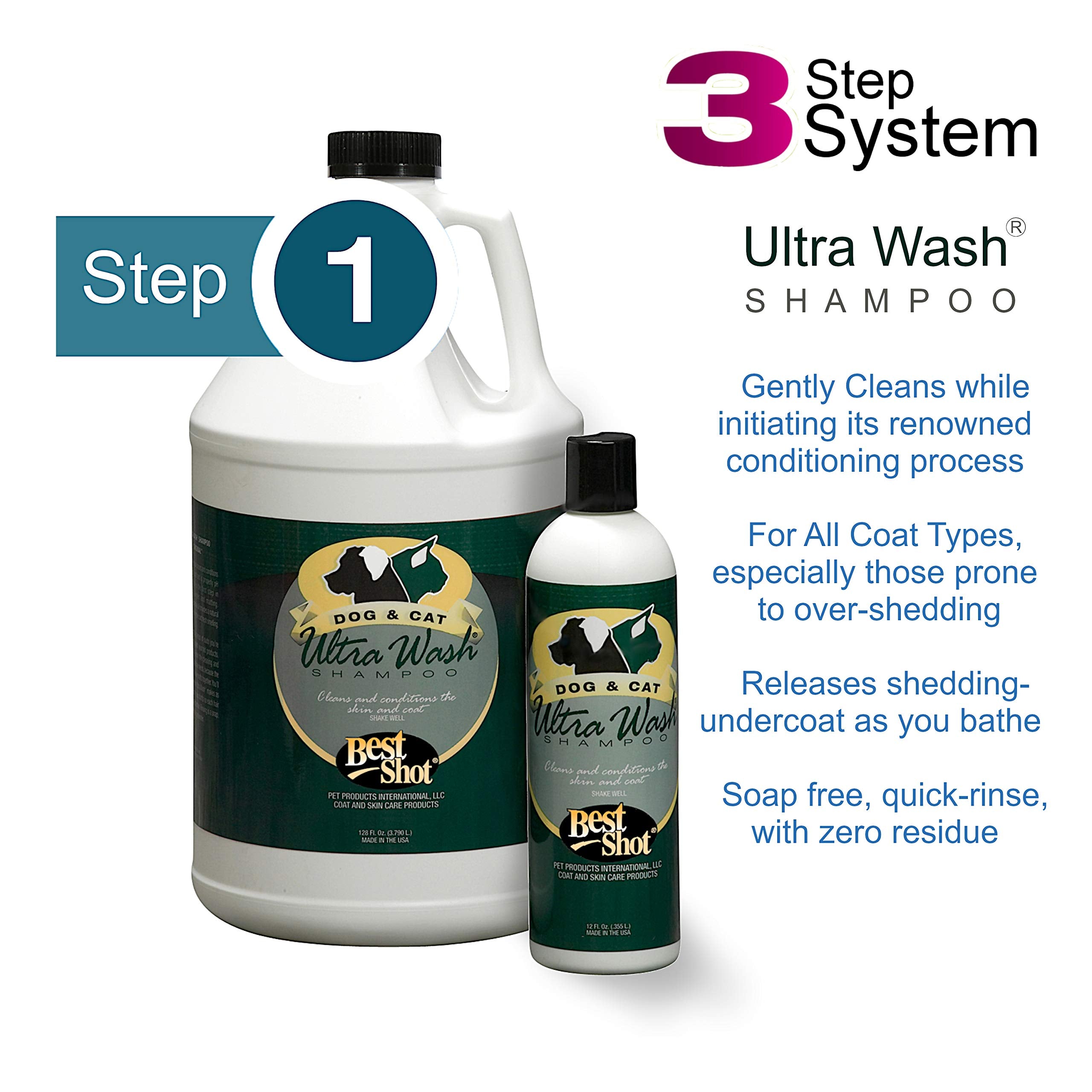 Best Shot Ultra Wash Shampoo With Pet Coat Release Technology, Coat And Skincare Product For Dogs, Horses, And Cats, Soap-Free, Quick-Rinsing, 16 Ounces Bottle