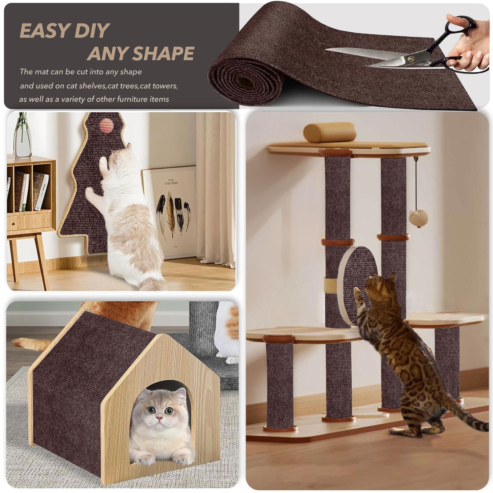 78.7X15.8 Cat Scratching Mat, Self-Adhesive Cat Scratch Carpet, DIY Cats Scratch Furniture Protector for Couch, Sofa, Wall & Doo