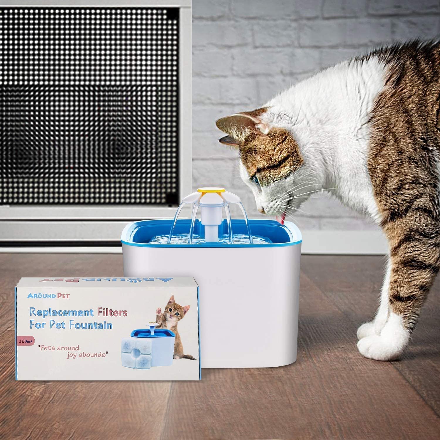 Aroundu Cat Fountain Filter Replacement Set 20 Pcs, Compatible With 84Oz/2.5L Veken And Identical Square Fountain,12 Filter 6 Sponge 2 Brush Included