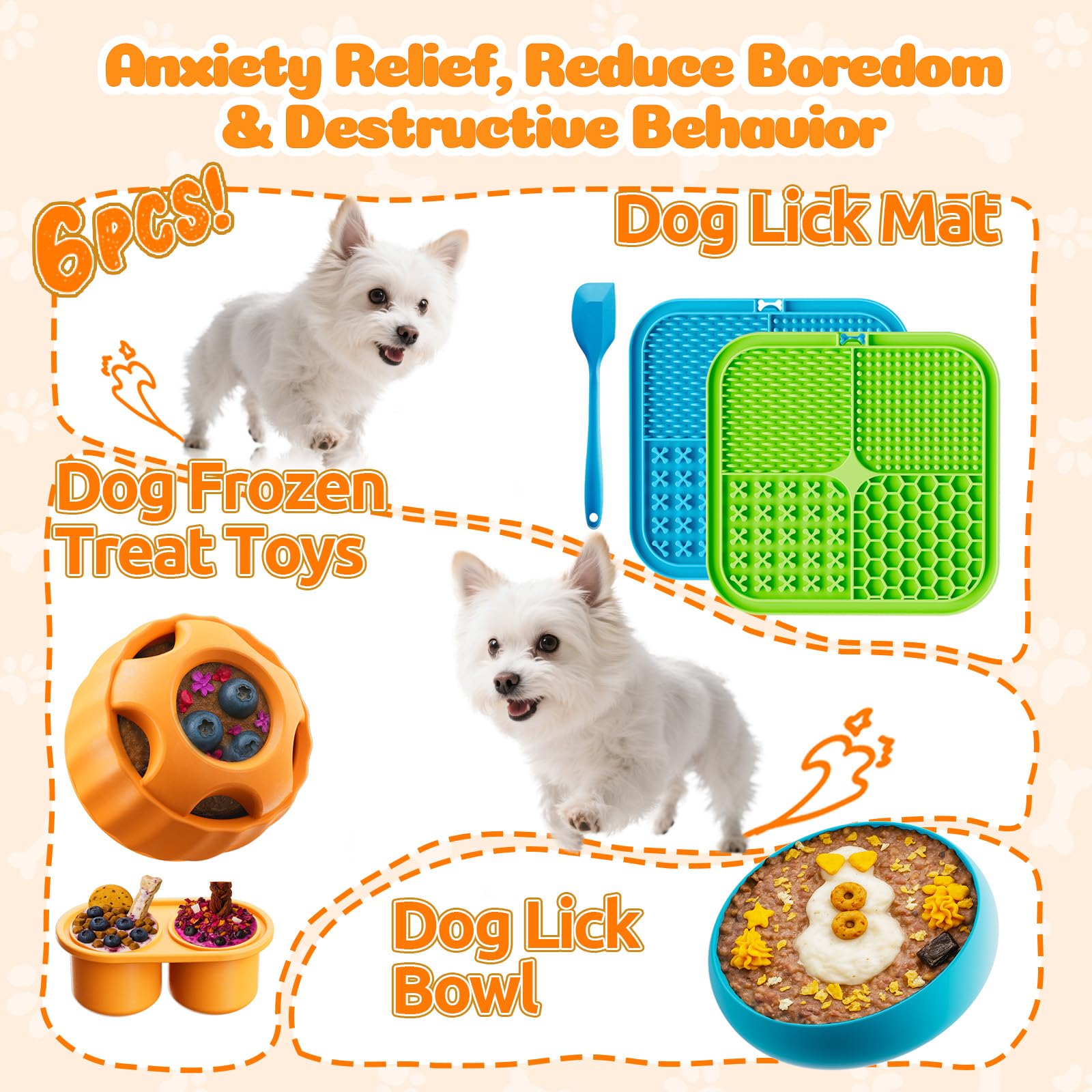 KILIN Dog Enrichment Toys 6 Pack - Dog Toys to Keep Them Busy, Lick Mat, Ball & Bowl with Peanut Butter, Frozen Treat Puzzle Dis