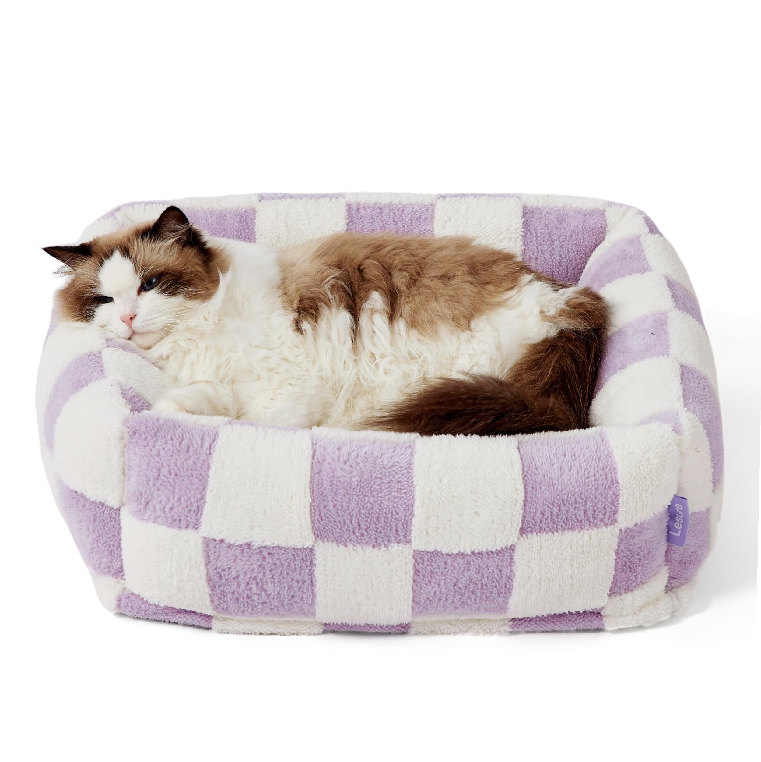 Lesure Cute Dog Bed For Small Dogs & Cats- Washable Puppy Beds,Cozy Rectangle Orthopedic Pet Sofa With Jacquard Shaggy Plush & A