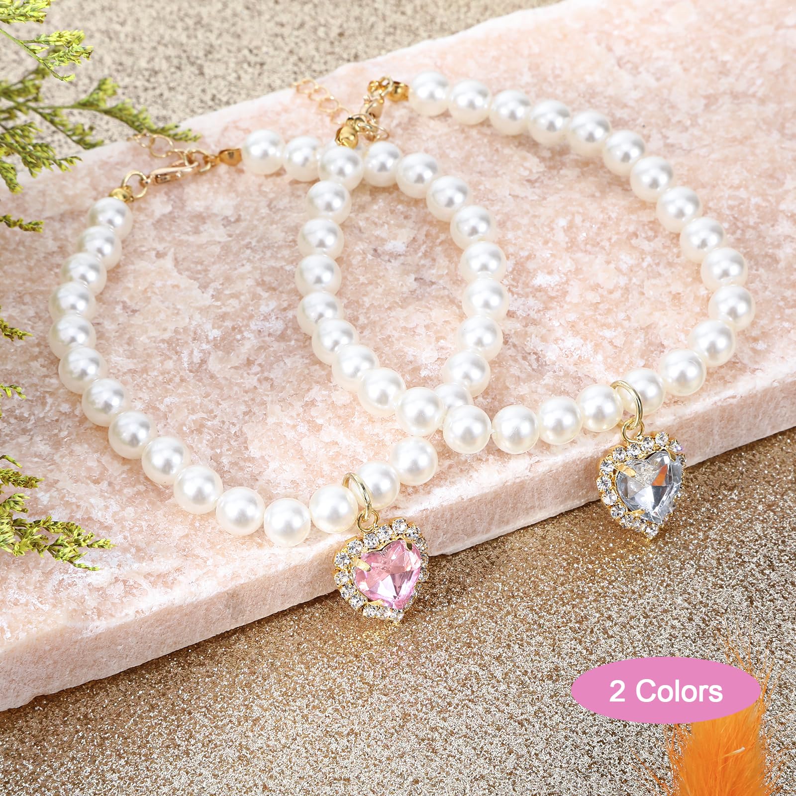 2Pcs Pearl Cat Collar, Cute Cat Collars For Girl Cats, Beaded Dog Collar Girl, Pearl Collar For Dogs, Cat Chain, Dog Pearl Neckl