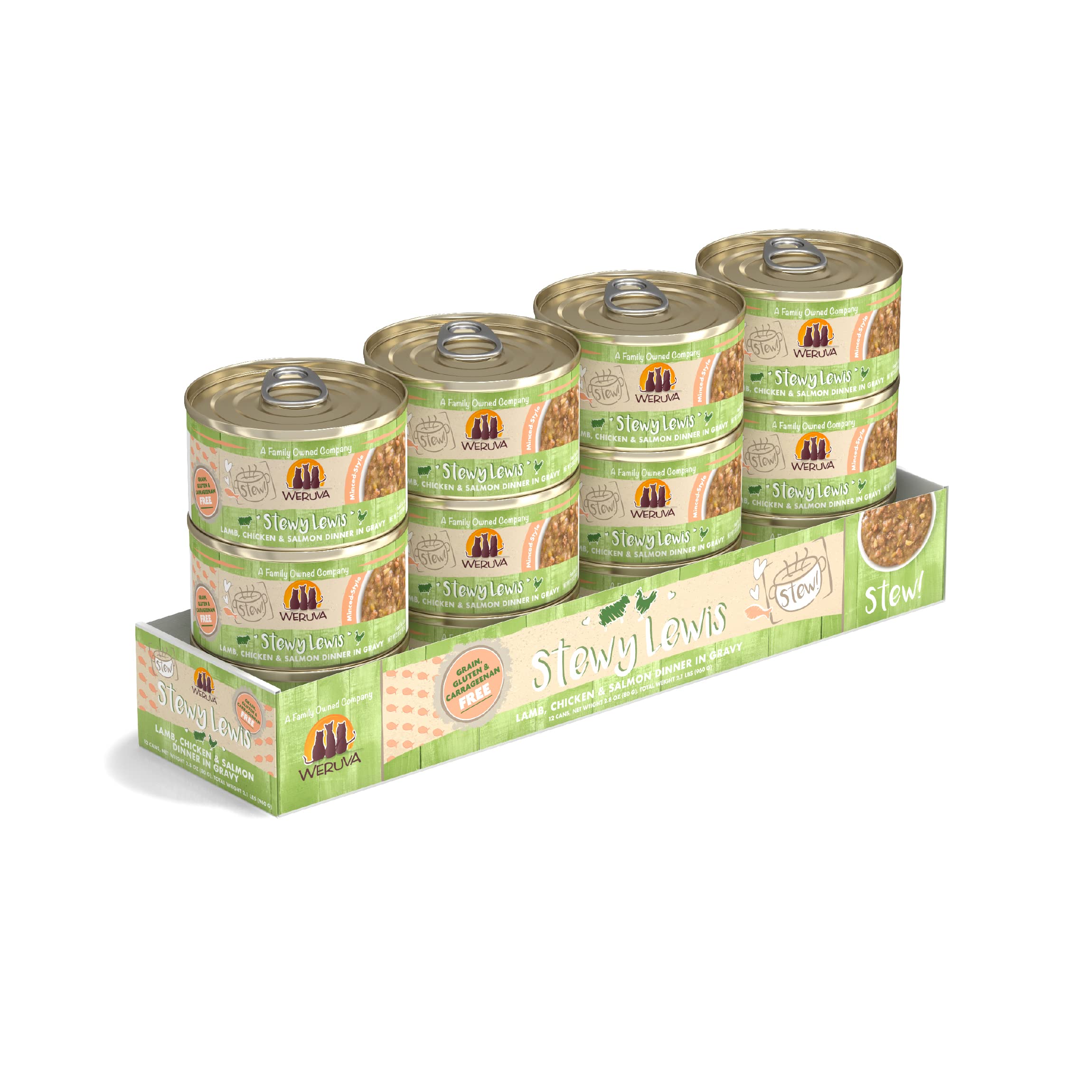 Weruva Classic Cat Stews!, Stewy Lewis with Lamb, Chicken & Salmon in Gravy, 2.8oz Can (Pack of 12)