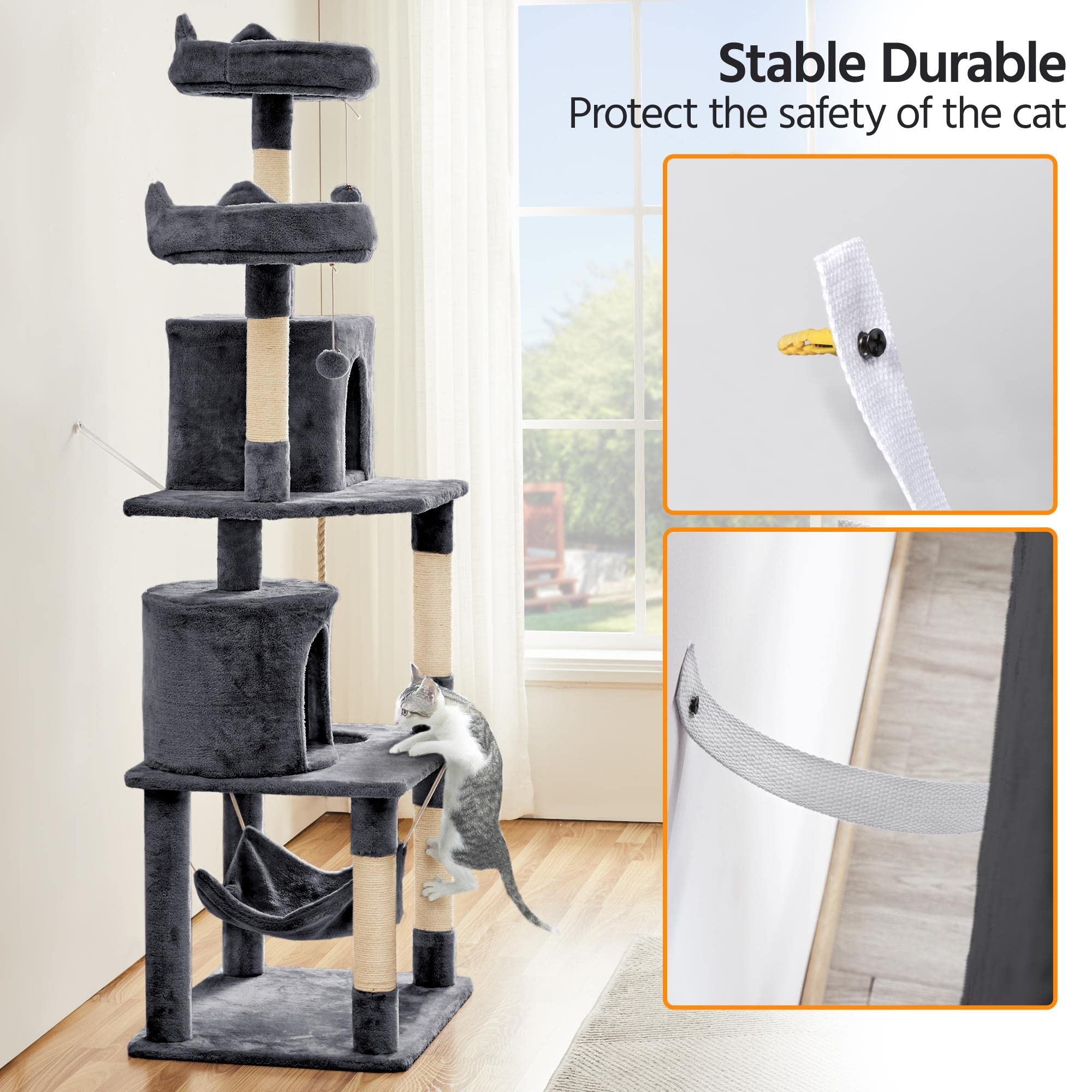 Yaheetech 70.5' H Cat Tower, Multi Level Cat Tree Kitten Condo With 2 Condos & 2 Foam-Padded Perches & Scratching Post & Fur Ball For Medium/Large Cats