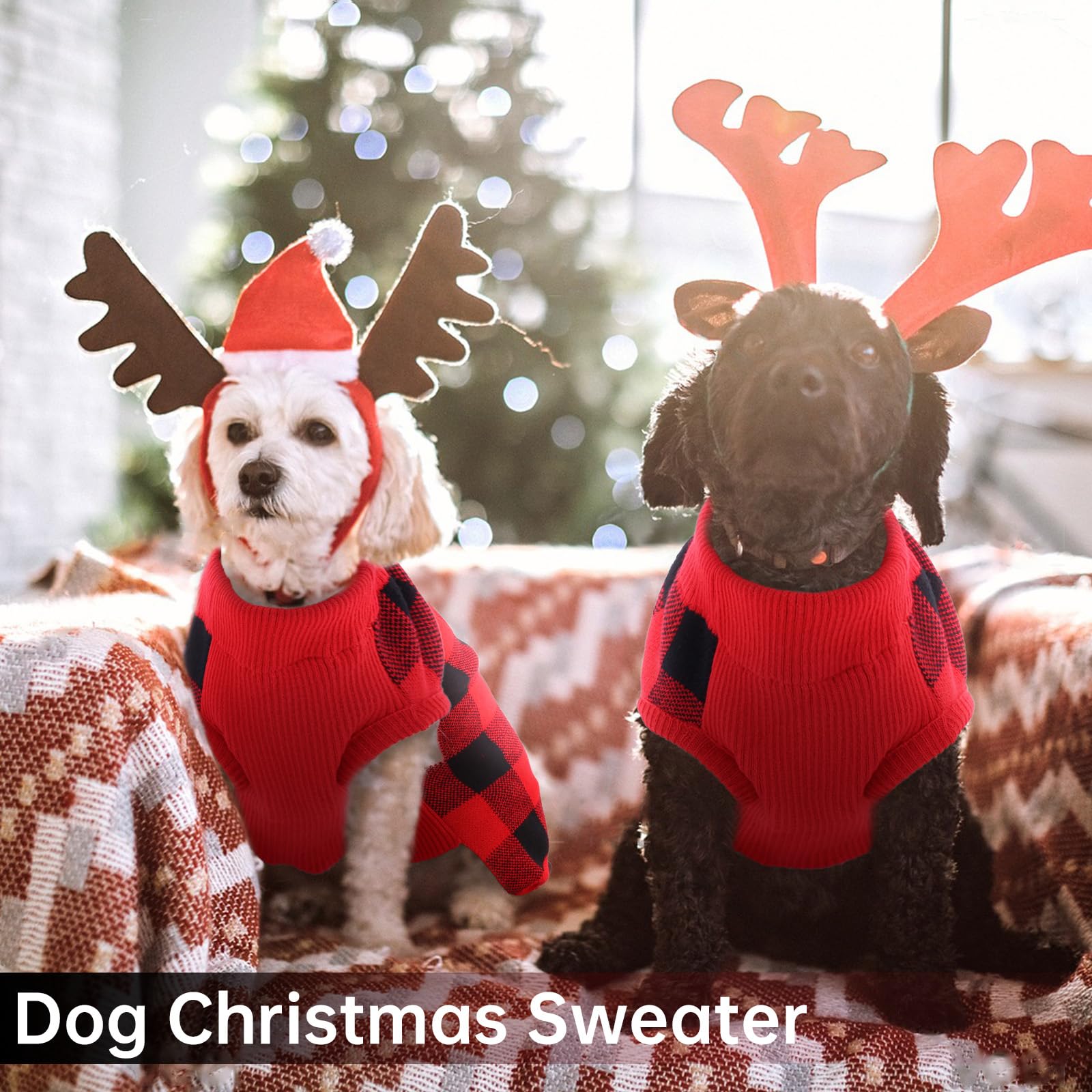 Qbleev Dog Sweater With Leash Hole, Christmas Classic Plaid Vest Knitwear, Warm Winter Pullover For Small Medium Dogs, Cold Weat