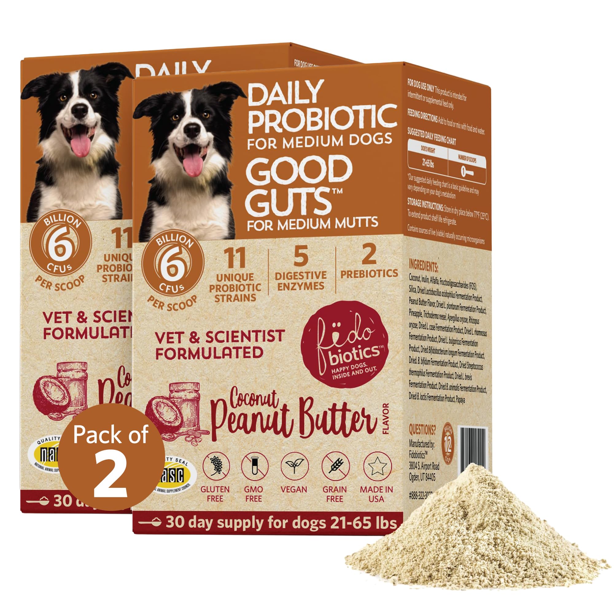 Fidobiotics Good Guts Probiotics for Dogs - Dog Probiotic Powder for Digestive Health, Gas Relief & Firmer Stools, 6B CFUs, Enzy