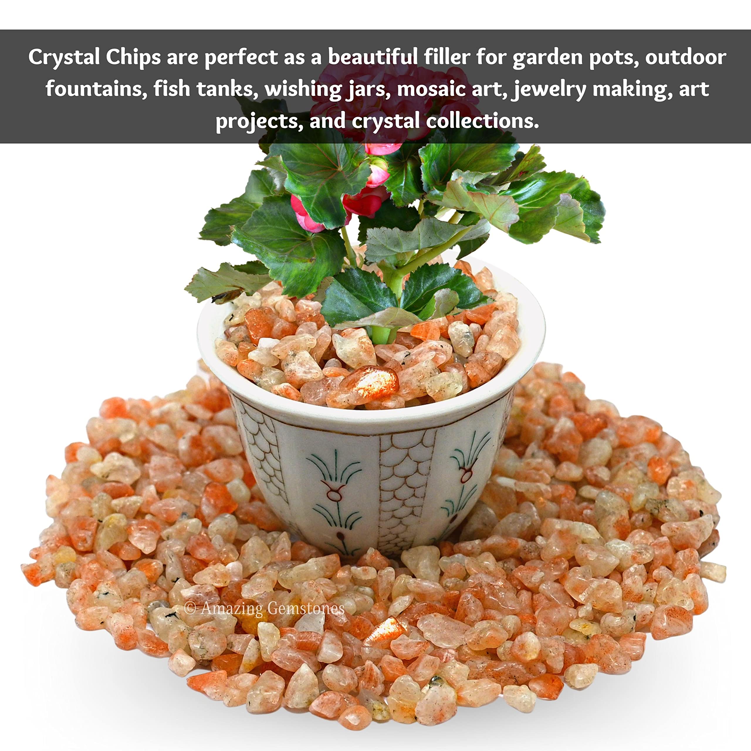 Sunstone Crystal Chips Aquarium Gravel - Sunstone Chips Bulk Fish Tank Gravel, Small Tumbled Stones and Tiny Crystals for Decora