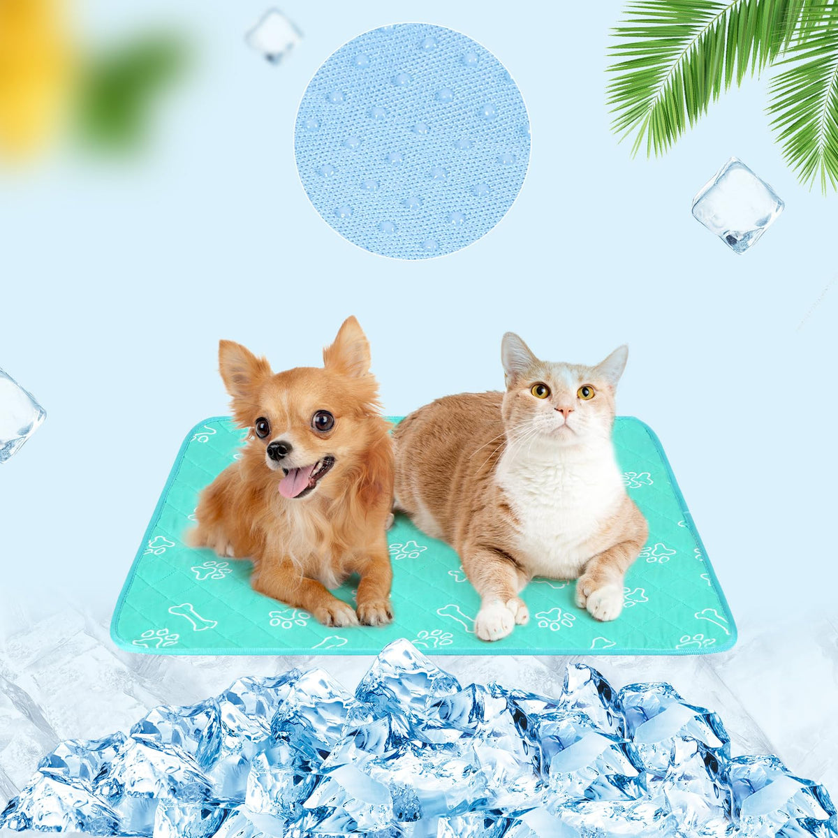 Beautyzoo Upgraded Dog Self Cooling Mat Ice Silk Chill Pads For Cats Small Dogs Puppy - Summer Reusable Pet Training Pad - Absorbent Non-Slip Cool Mat For Kennels, Crates And Beds, 16' X 20'