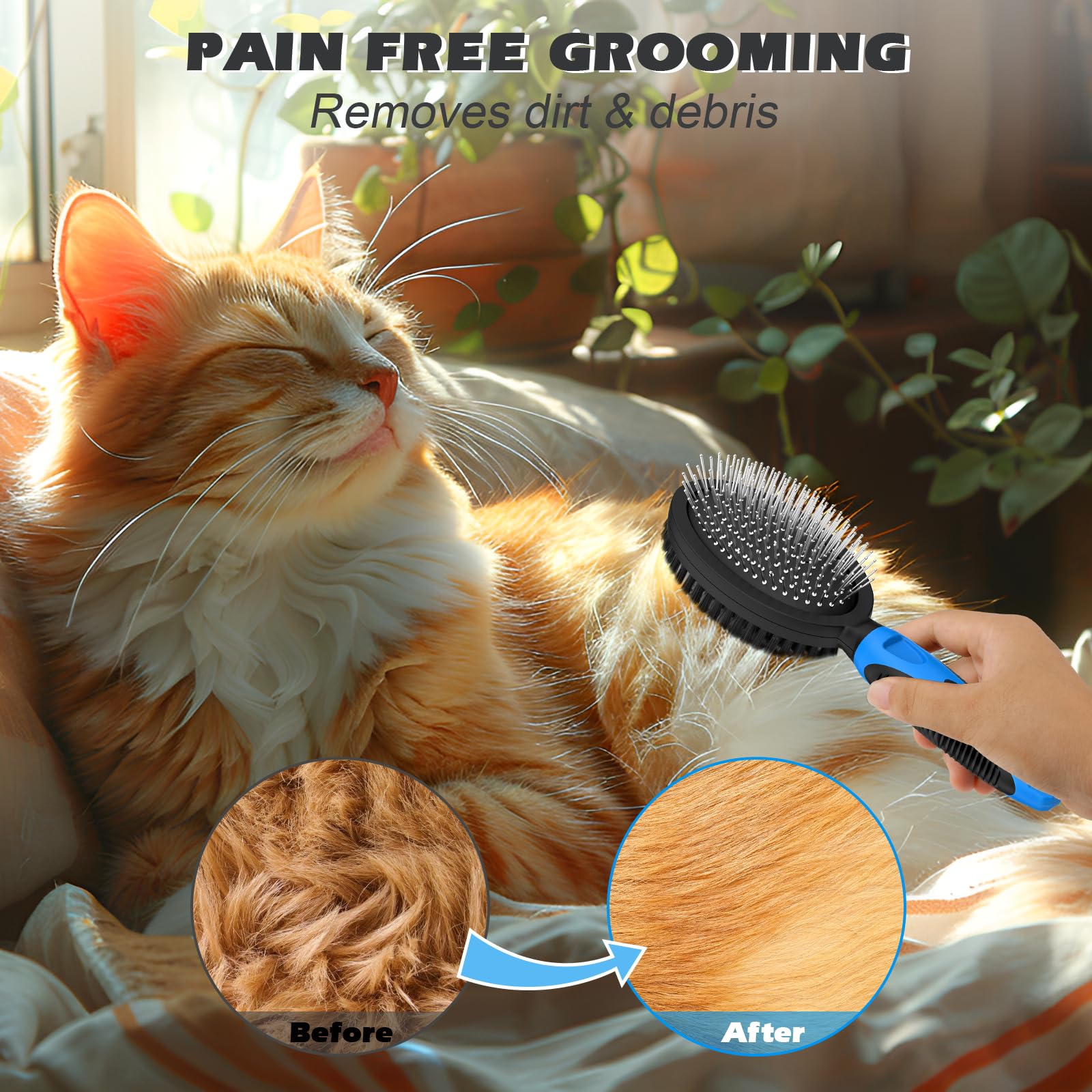 UGNEL 2PCS Dog Grooming Tools - Double-Sided Bath Brush for Shedding and Bathing, Suitable for Short/Long Haired Dogs, Premium P
