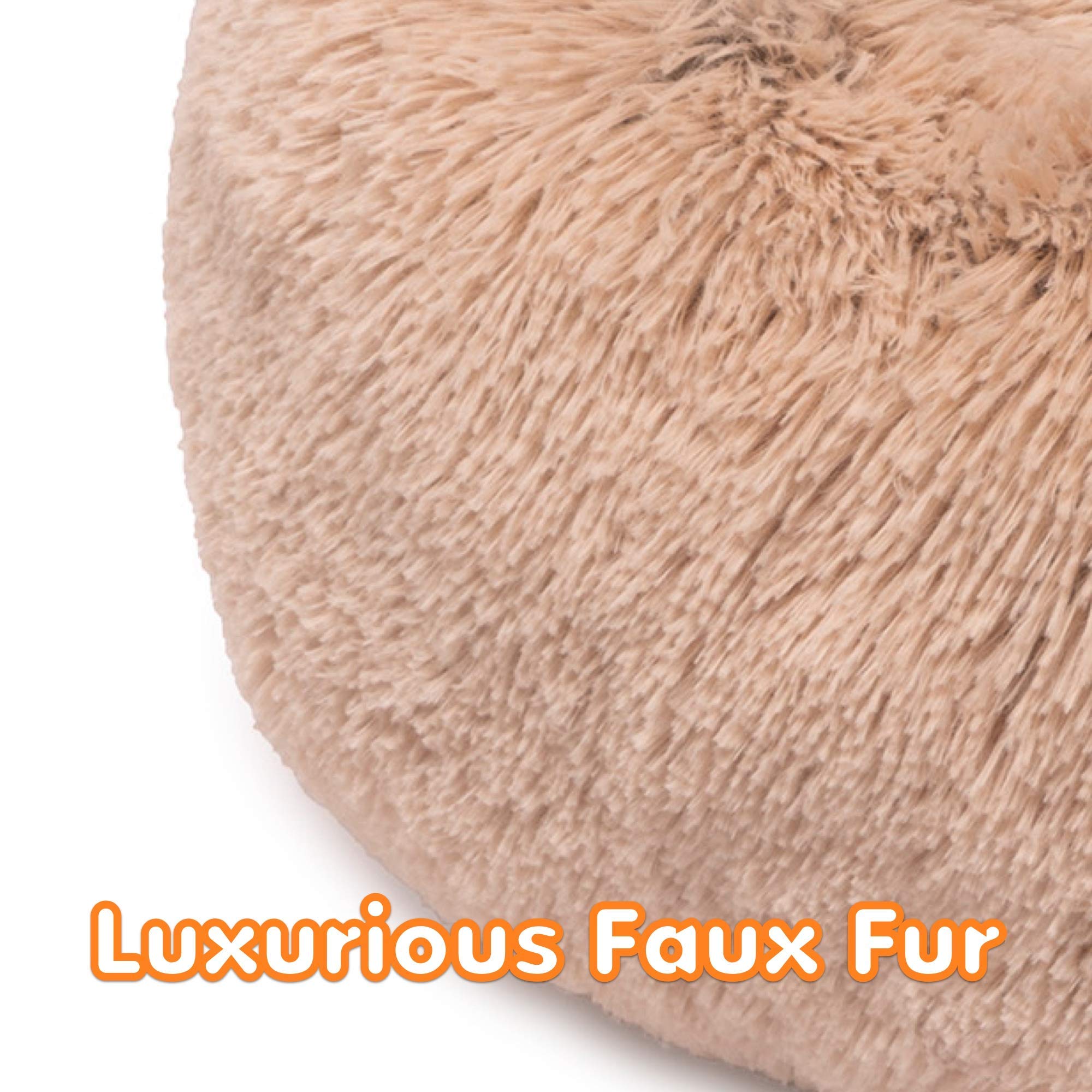 Friends Forever Donut Dog Bed Faux Fur Fluffy Calming Sofa For Small Dogs, Soft & Plush Anti Anxiety Pet Couch For Dogs, Machine