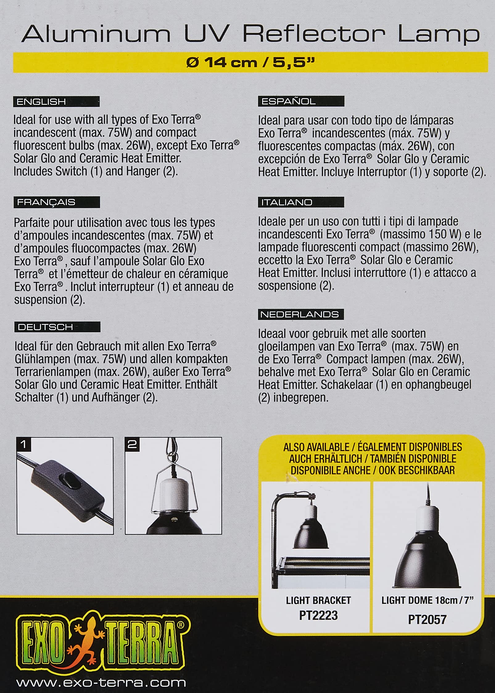 Exo Terra Light Dome, Aluminum Uv Reflector Lamp For Reptile Terrariums, 5.5 Inches