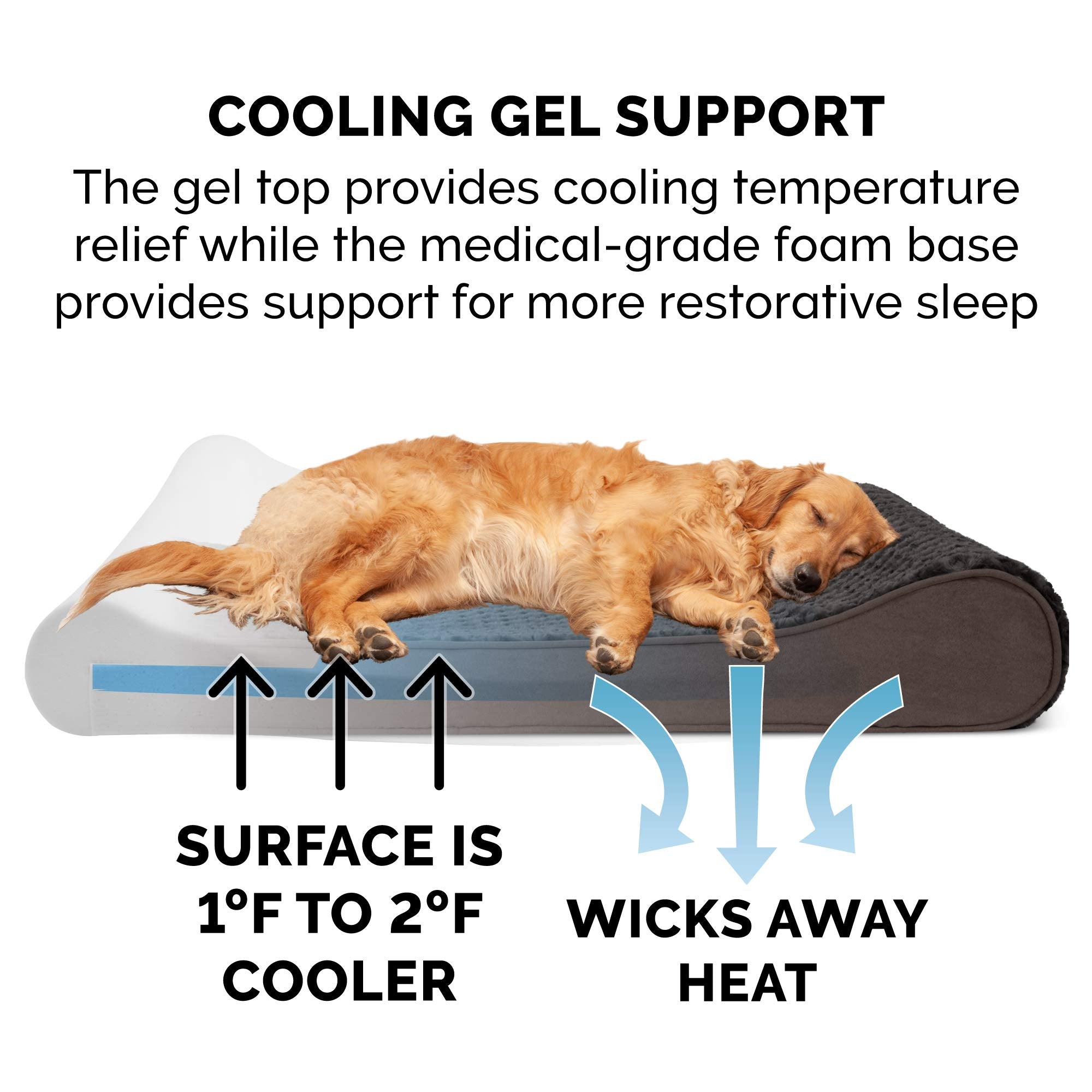 Furhaven Cooling Gel Dog Bed for Large Dogs w/ Removable Washable Cover, For Dogs Up to 150 lbs - Ultra Plush Faux Fur & Suede L