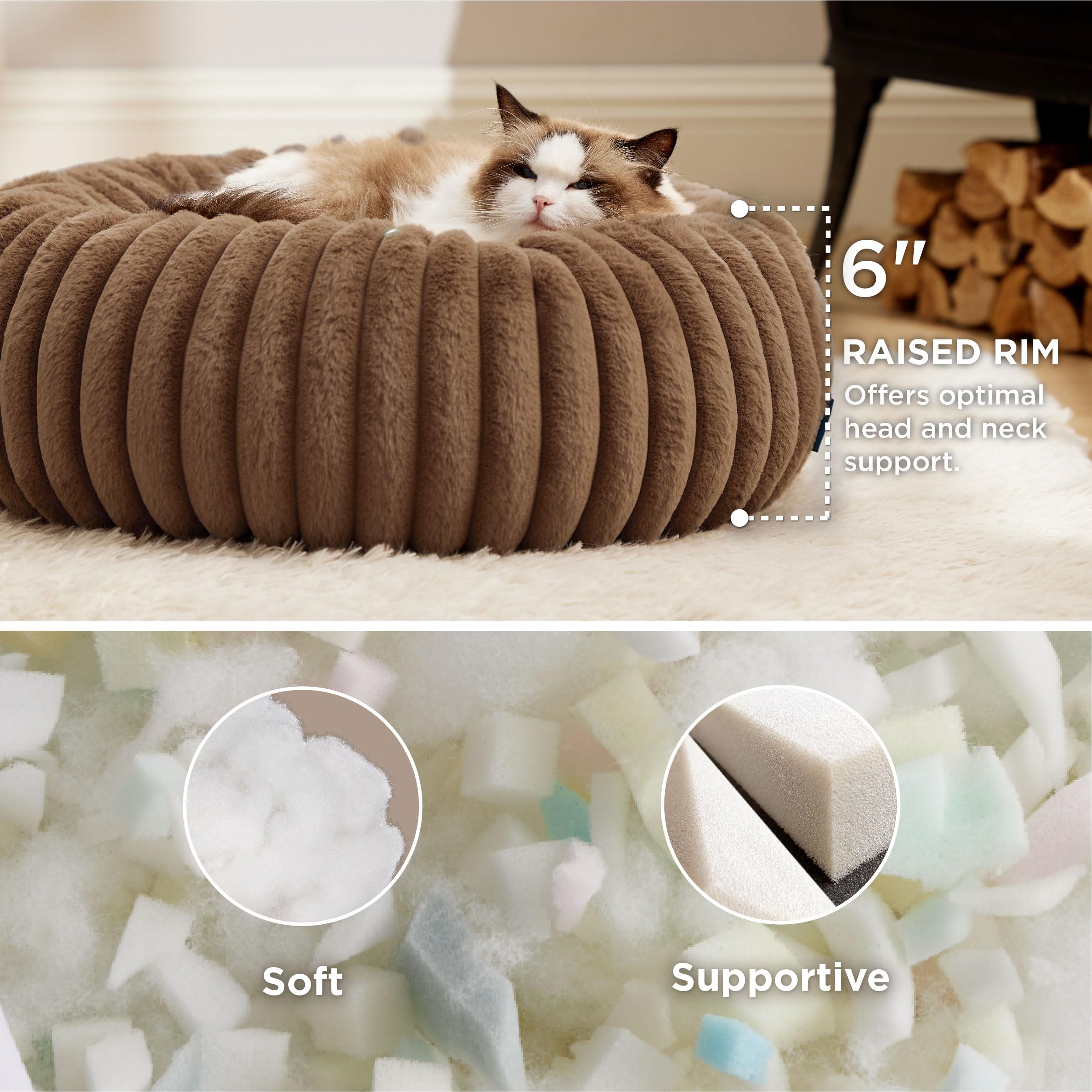 Bedsure Cat Beds For Indoor Cats - Donut Dog Beds For Small Dogs With Corduroy Fleece & Anti Slip Bottom, Faux Fur Pet Beds With